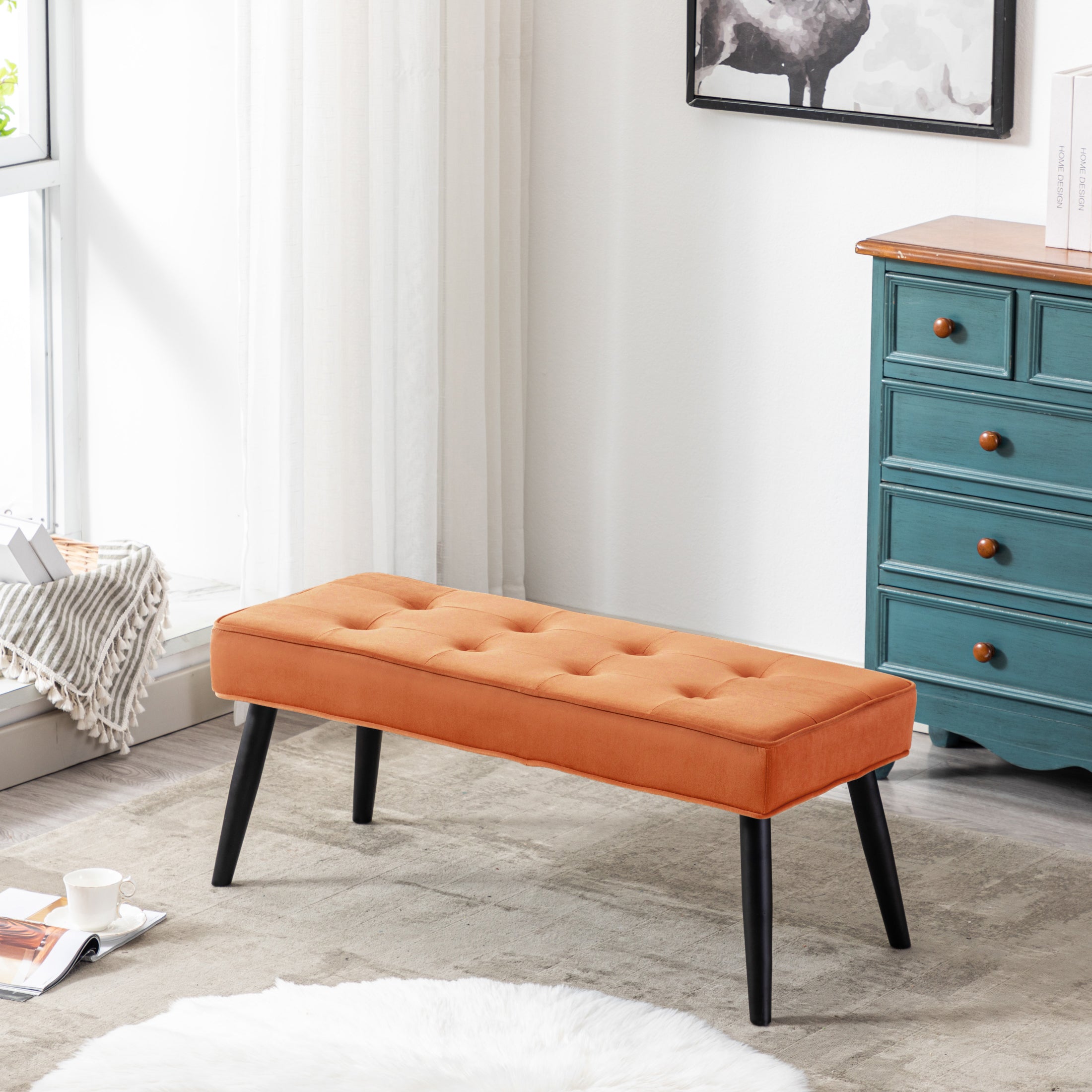 Hank Button Tufted Velvet Upholstered Accent Bench