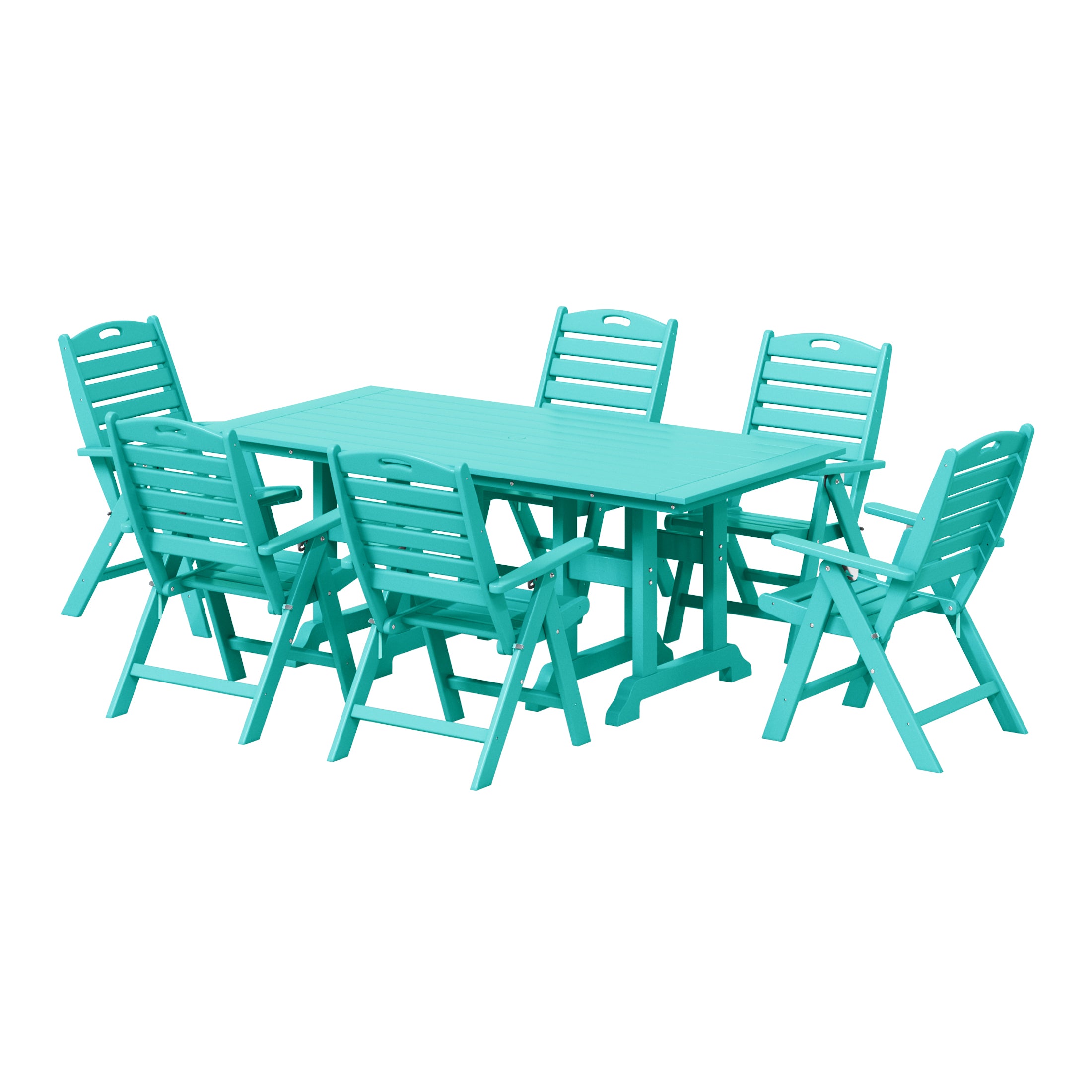 Paradise 7-Piece HDPE Rectangular Patio Dining Table Set with Foldable Chairs