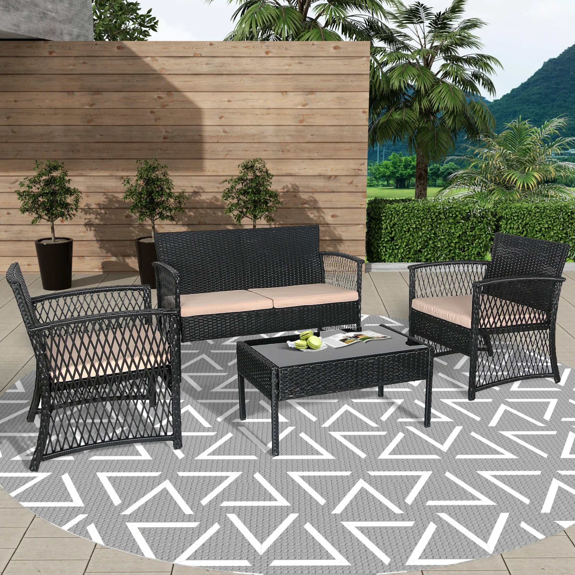 Estela 4-Piece Outdoor Patio Wicker Conversation Set