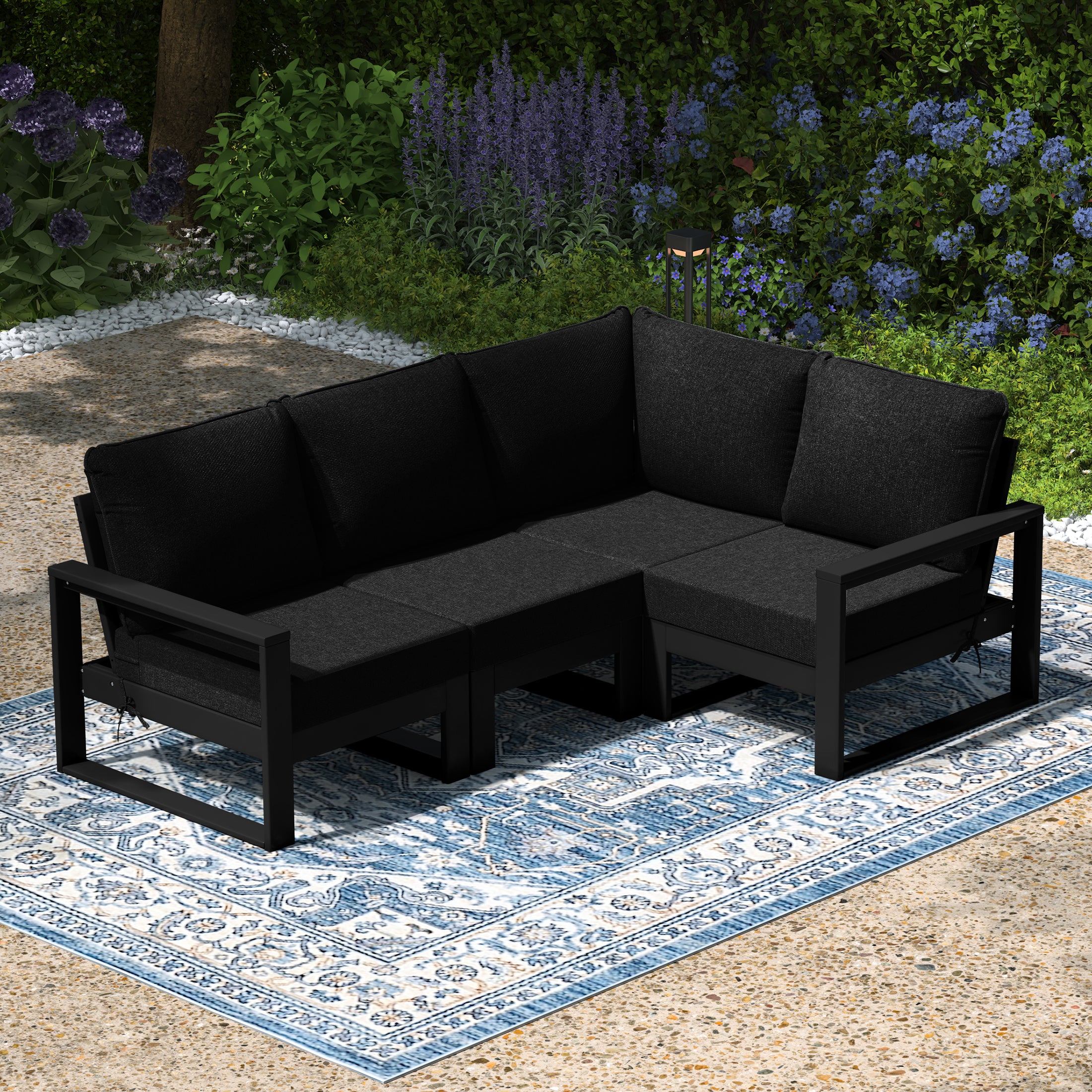 Rockaway Outdoor 4-Piece HDPE L-Shaped Modular Patio Sofa Furniture Set