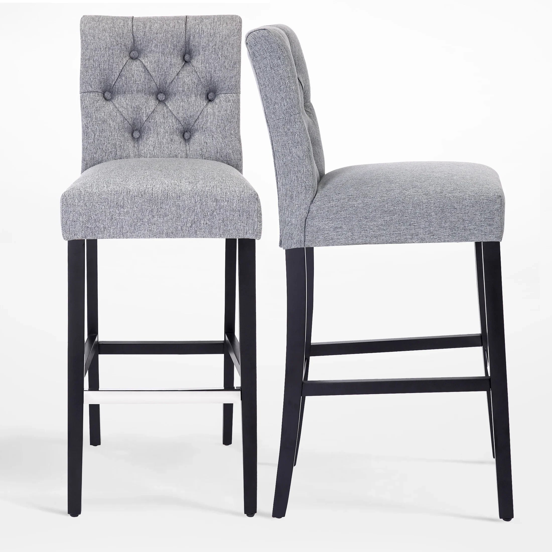 Bellmount 29" Linen Fabric Tufted Bar Stool (Set of 2),Black