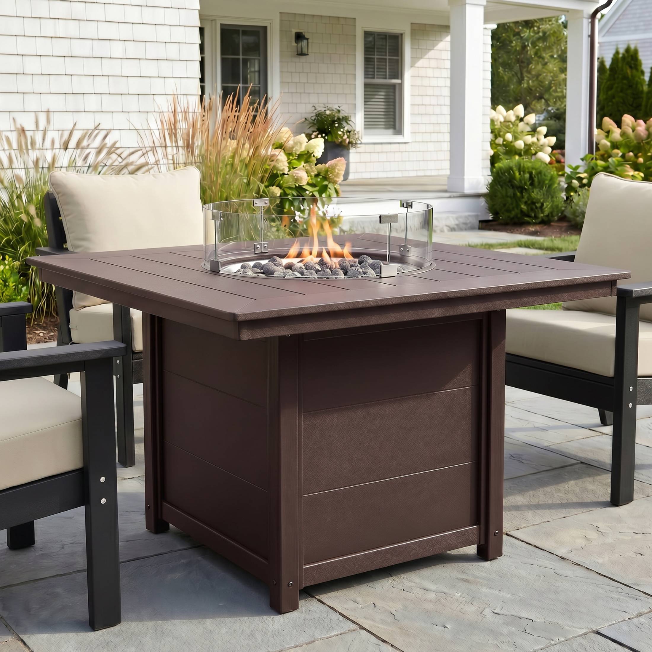 Sol Modern Outdoor Patio Propane 42" Square Fire Pit Table