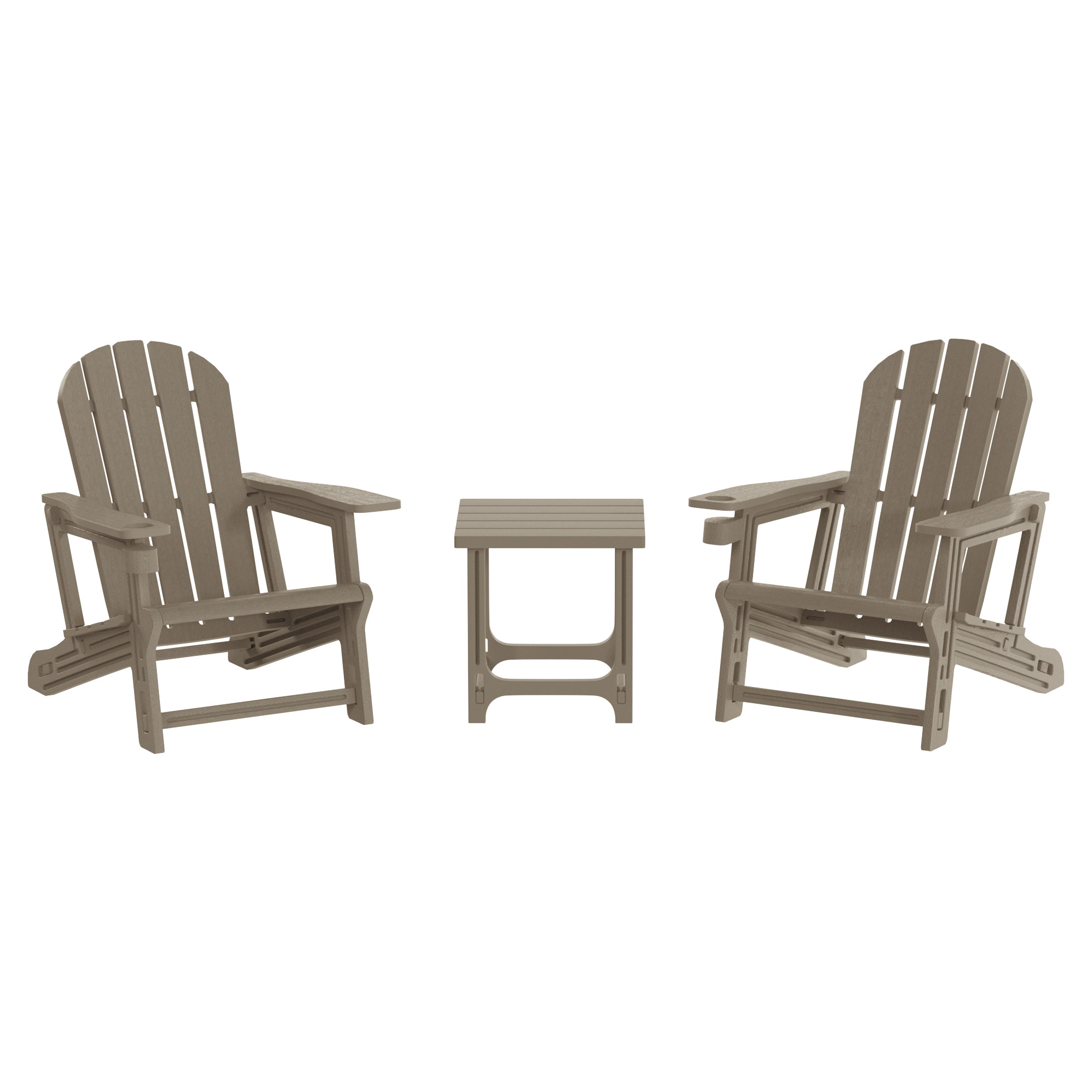 Cayman 3-Piece HDPE Plastic Adirondack Patio Chairs With 18" Square Side Table Set