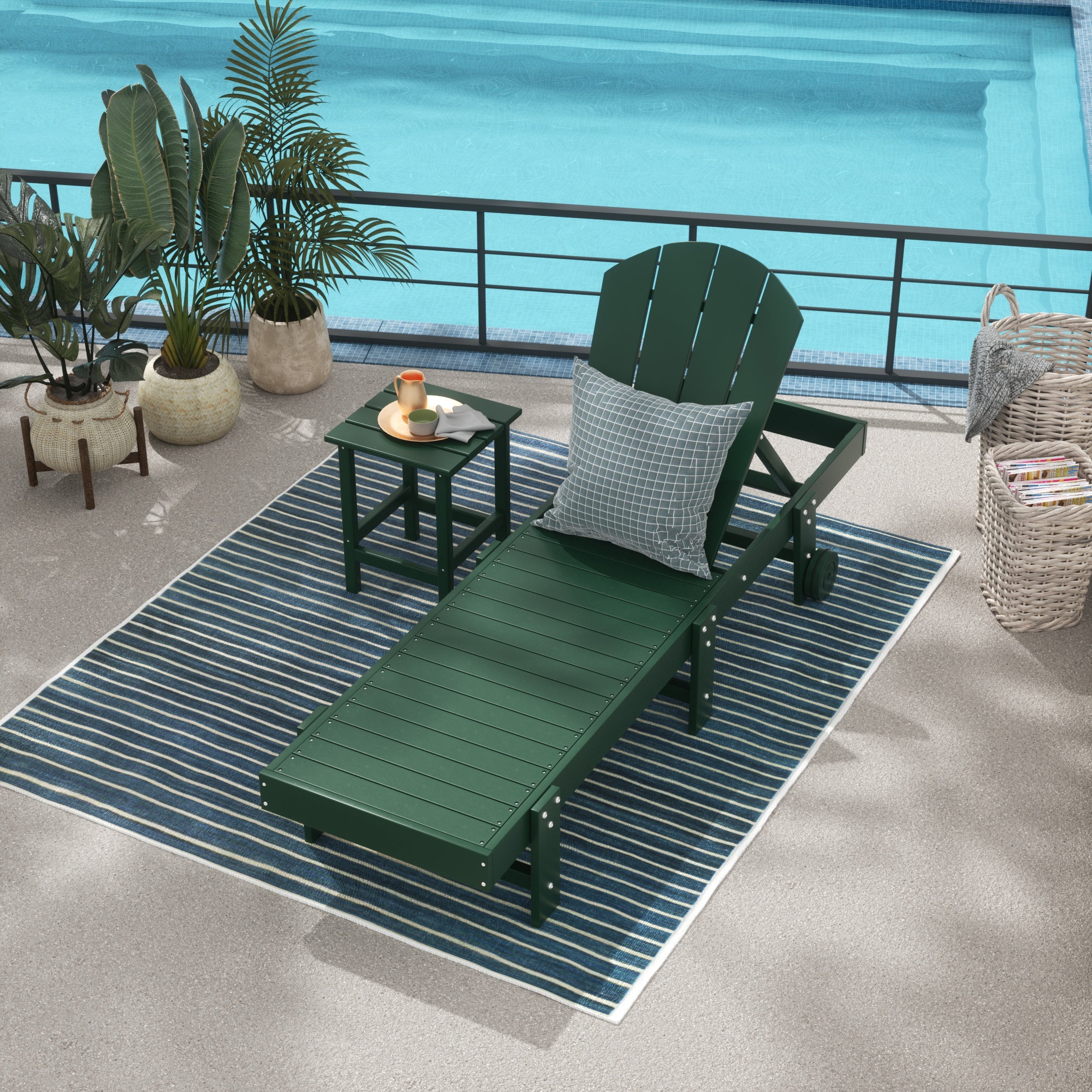 Paradise 2 Piece Adirondack Poly Reclining Chaise Lounge With Wheels