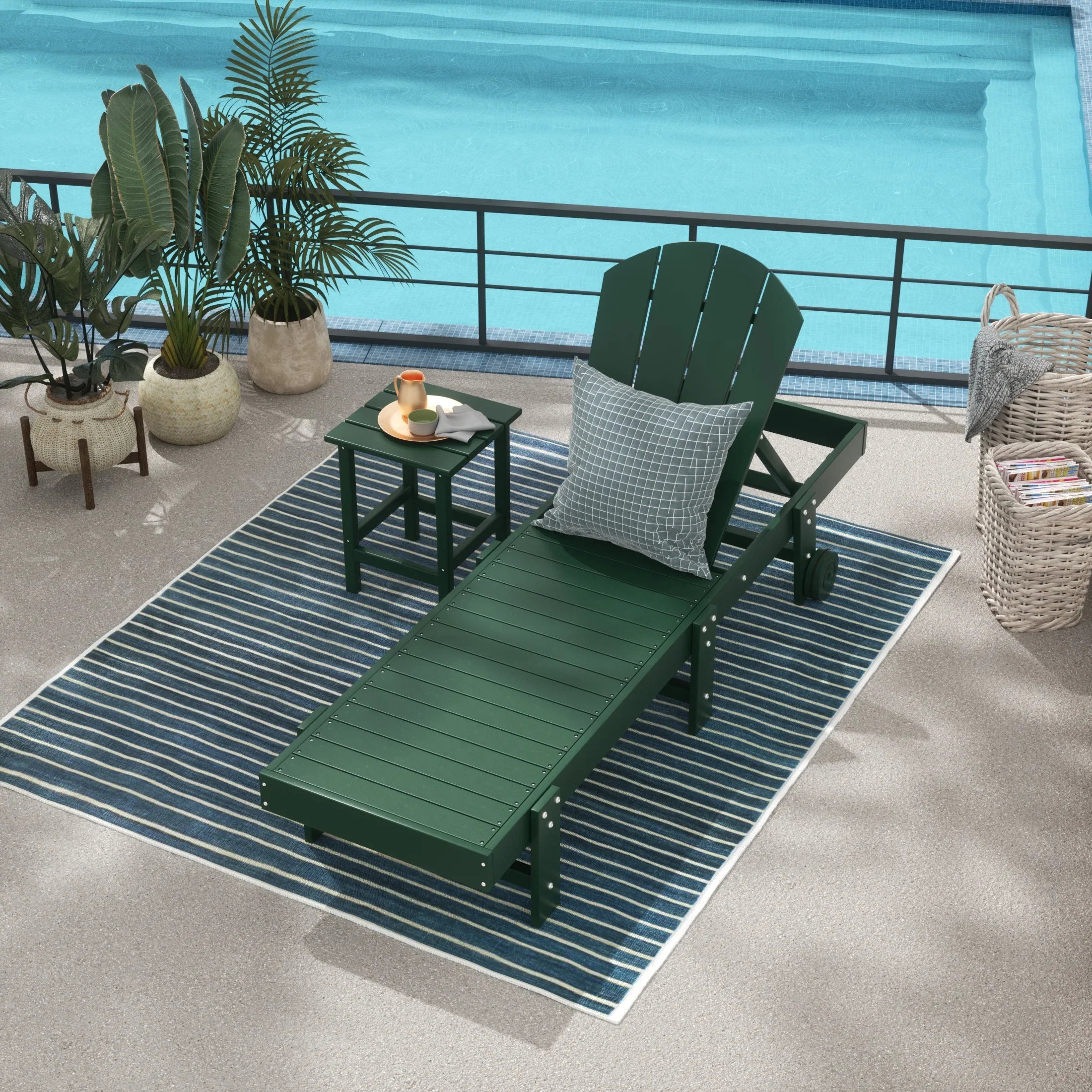 Paradise 2 Piece Adirondack Poly Reclining Chaise Lounge With Wheels