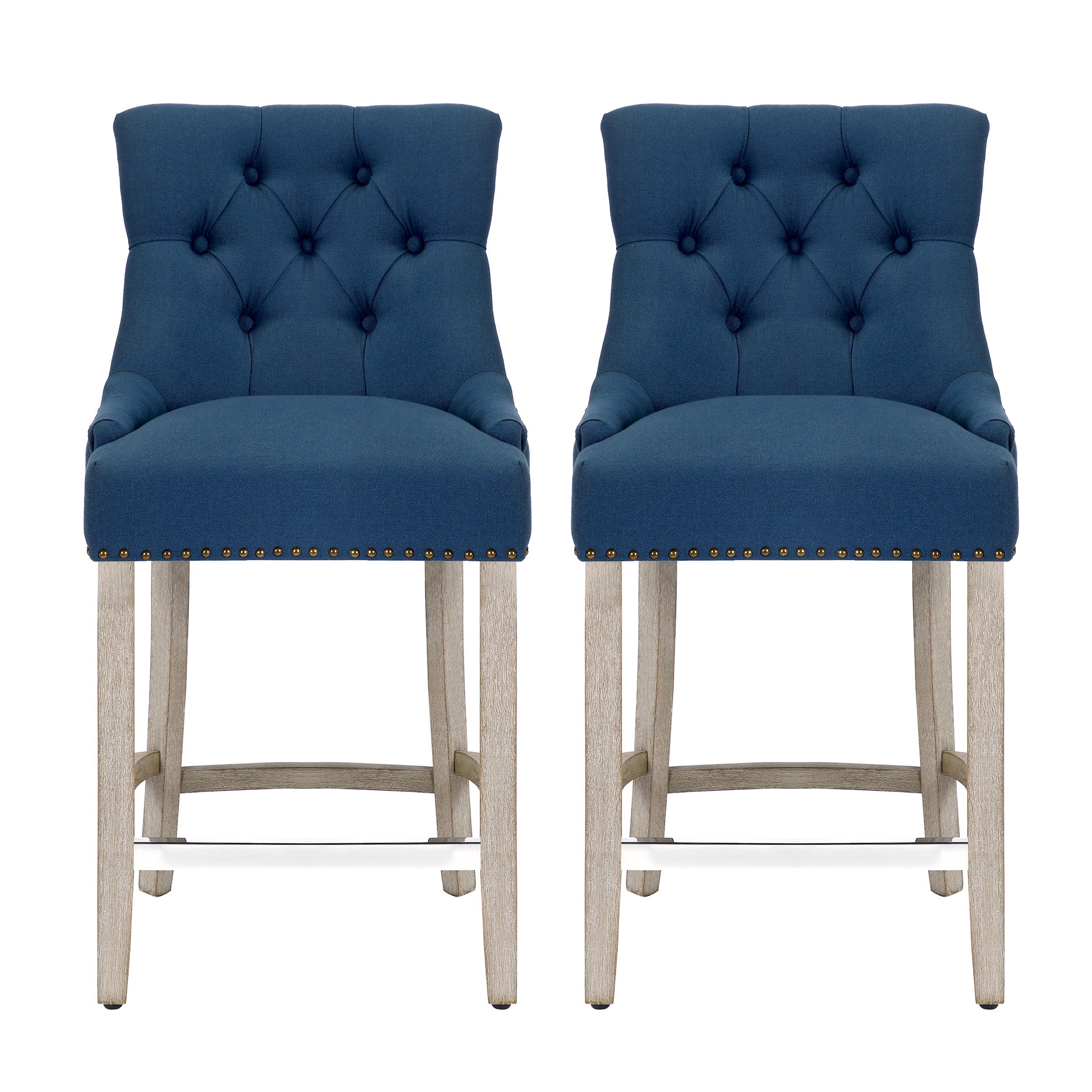 Bellmount 24" Upholstered Wood Bar Stool with Tufted Back (Set of 2)