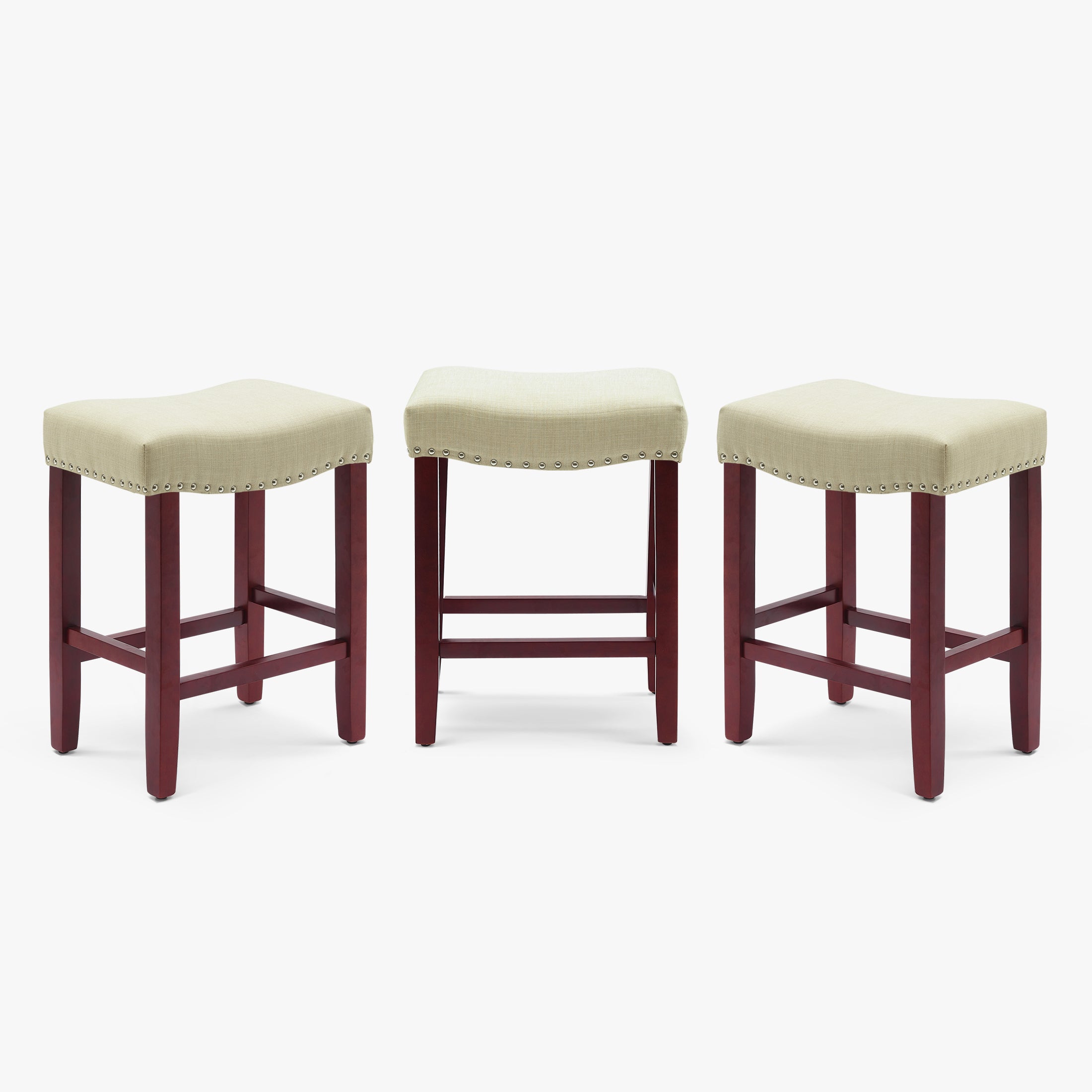 Bulmon 24" Upholstered Saddle Seat Cherry Counter Stool (Set of 3)