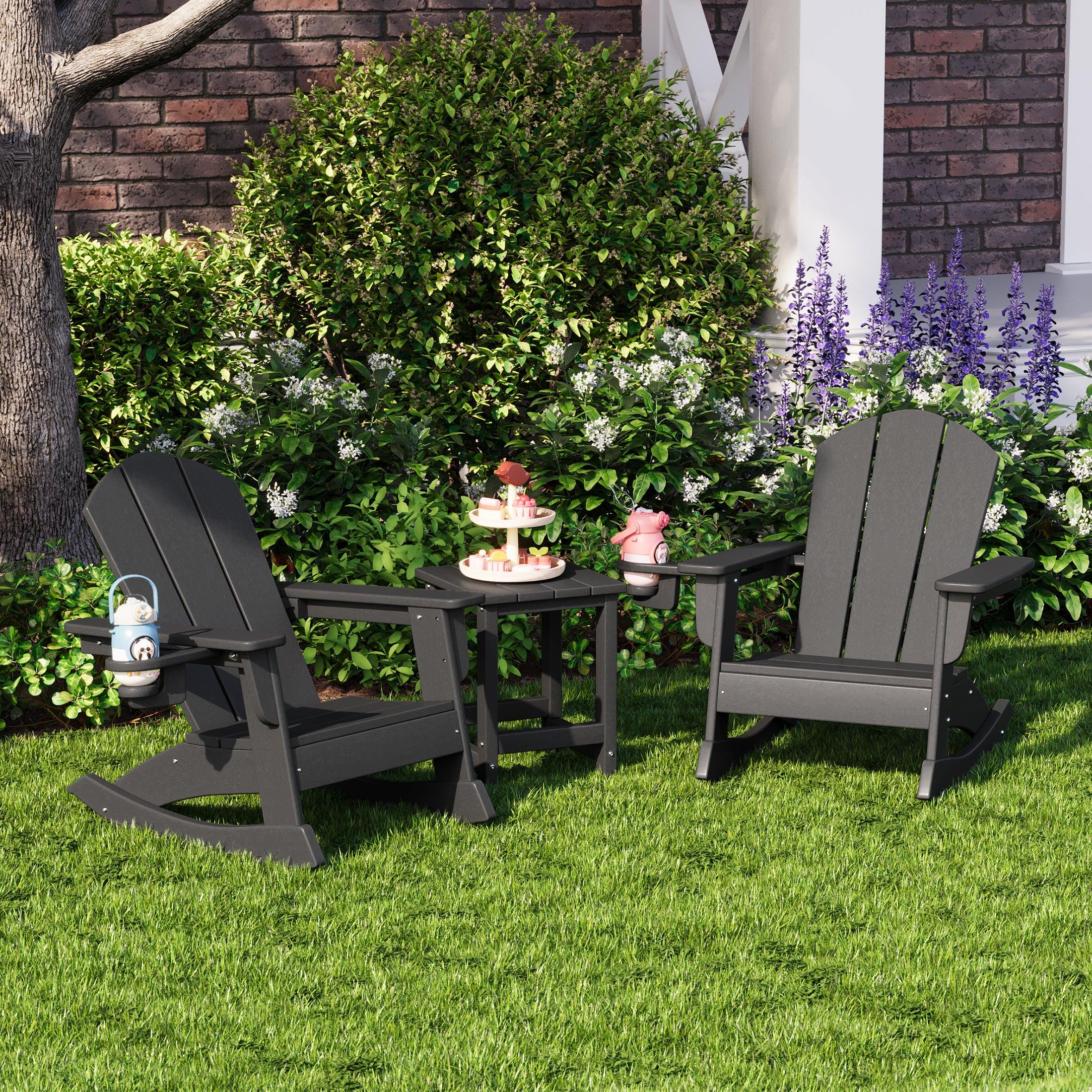 Paradise 3-Piece Kids Rocking Chair With Cup Holder and Square Side Table Set