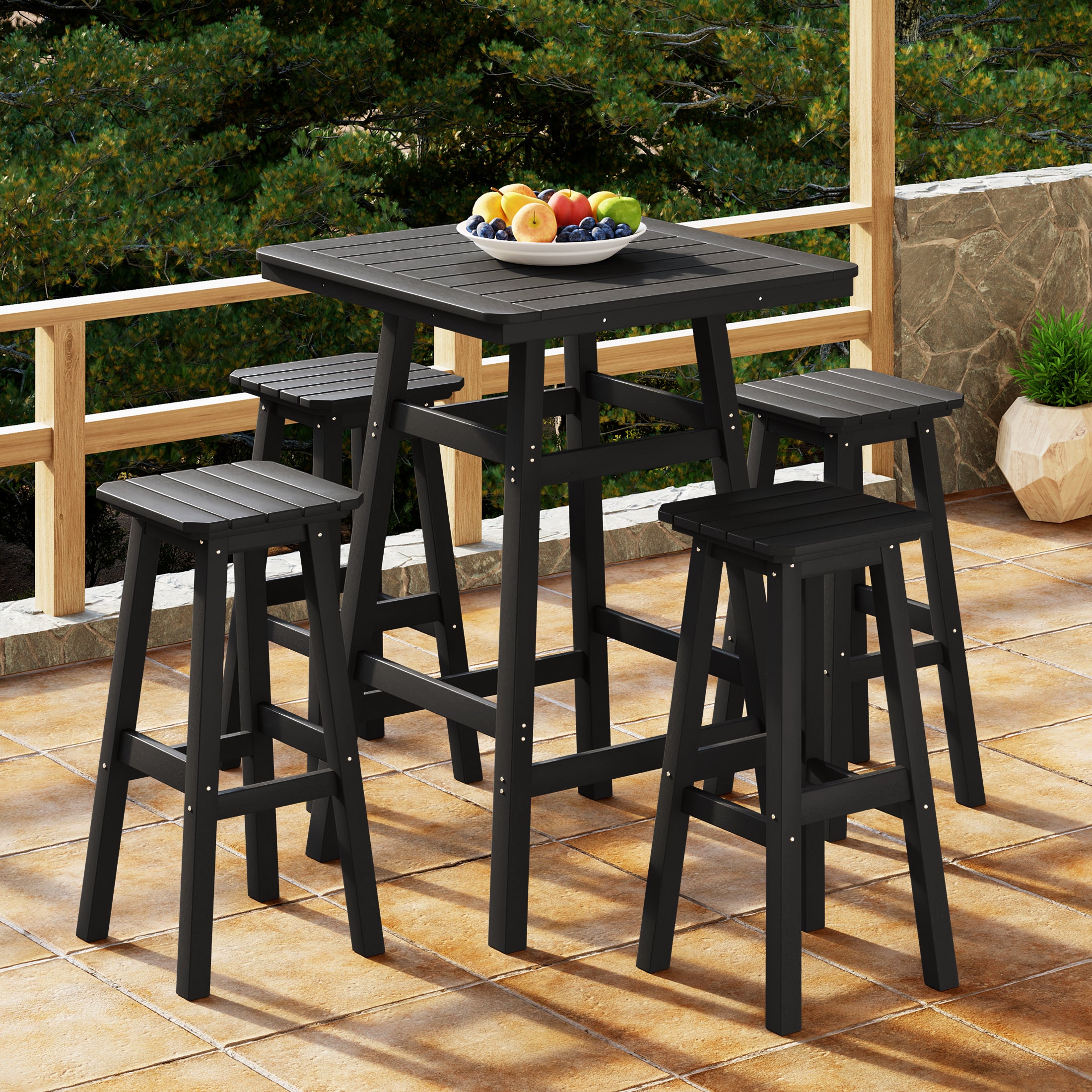 Paradise 5-Piece HDPE Outdoor Patio Dining Bar Bistro Table Set with Bar Stools