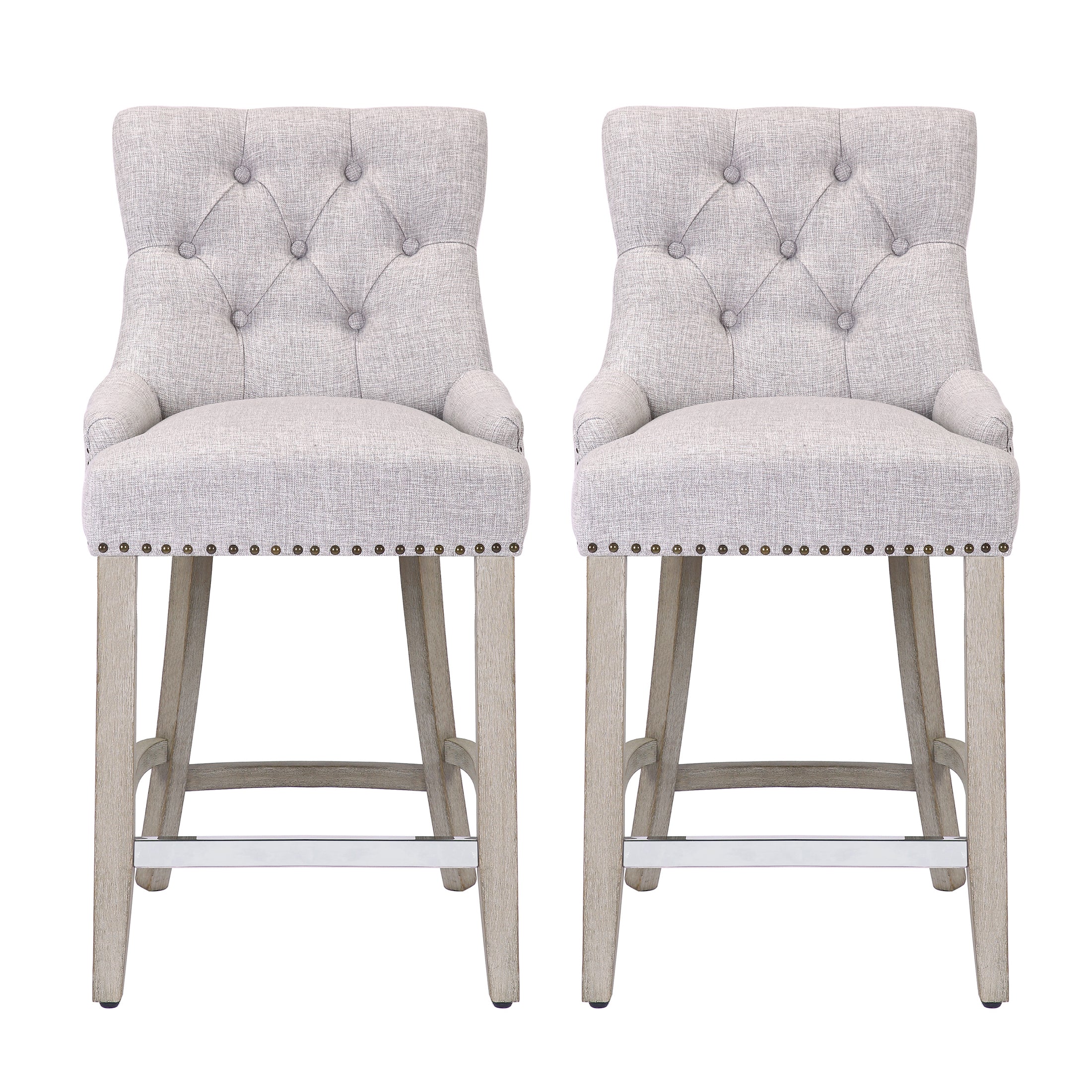 Bellmount 24" Upholstered Wood Bar Stool with Tufted Back (Set of 2)