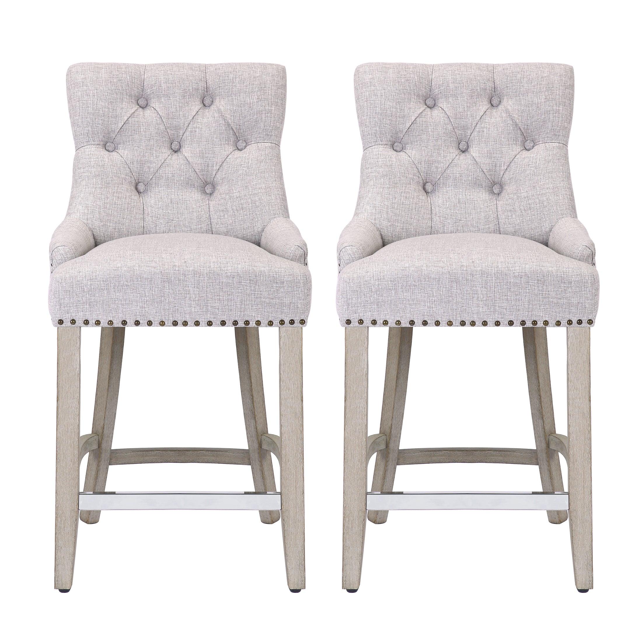 Bellmount 24" Upholstered Wood Bar Stool with Tufted Back (Set of 2)