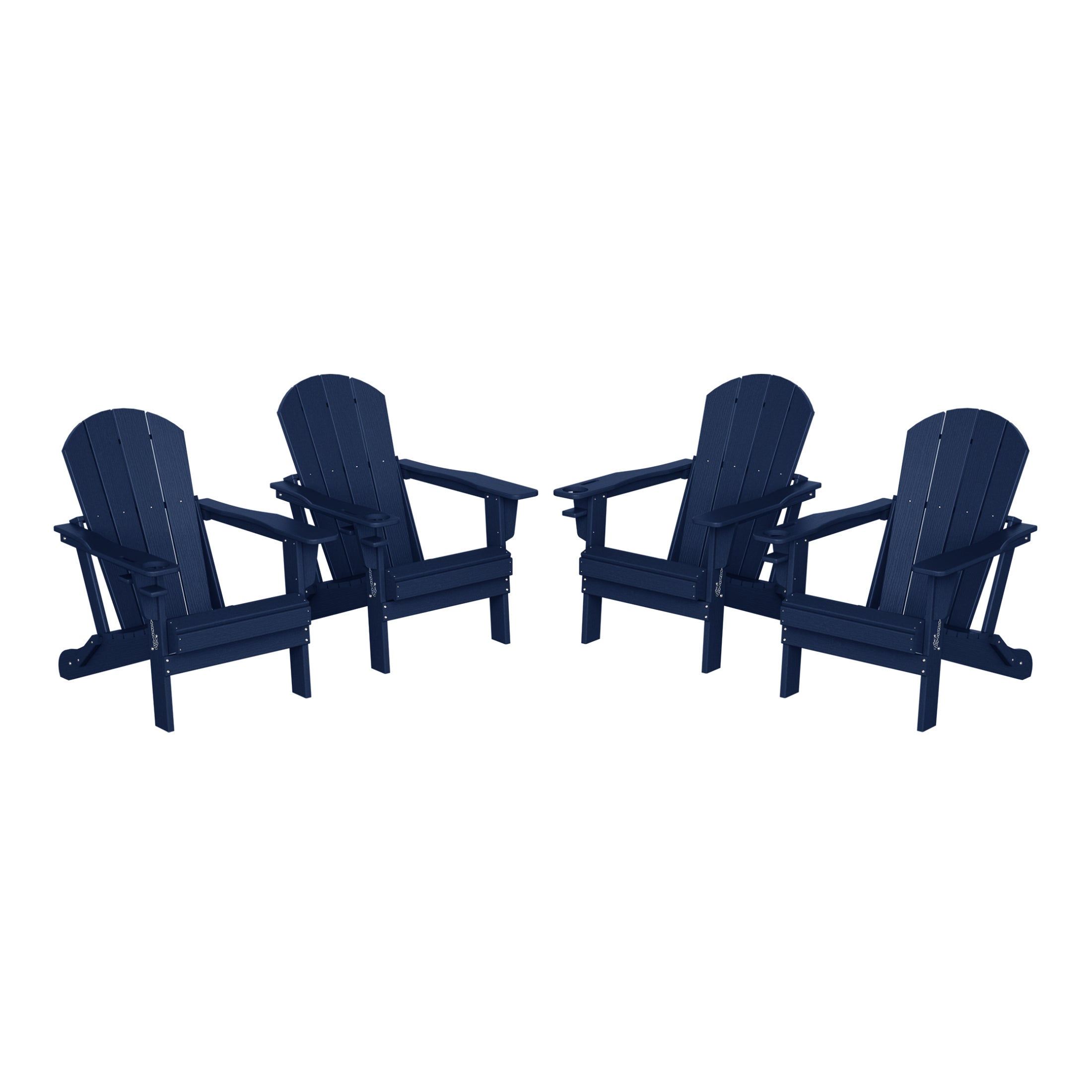 Rockport Outdoor Patio HDPE Resin Folding Adirondack Chairs With Cup Holder and Phone Holder (Set of Four)