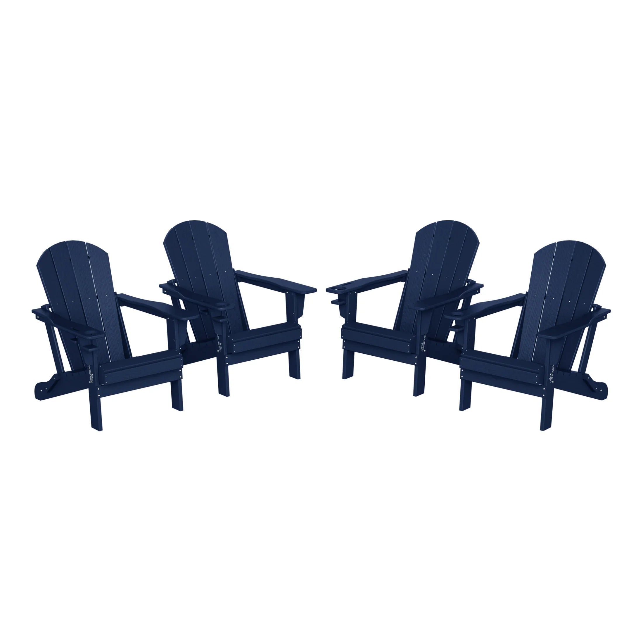 Rockport Outdoor Patio HDPE Resin Folding Adirondack Chairs With Cup Holder and Phone Holder (Set of Four)