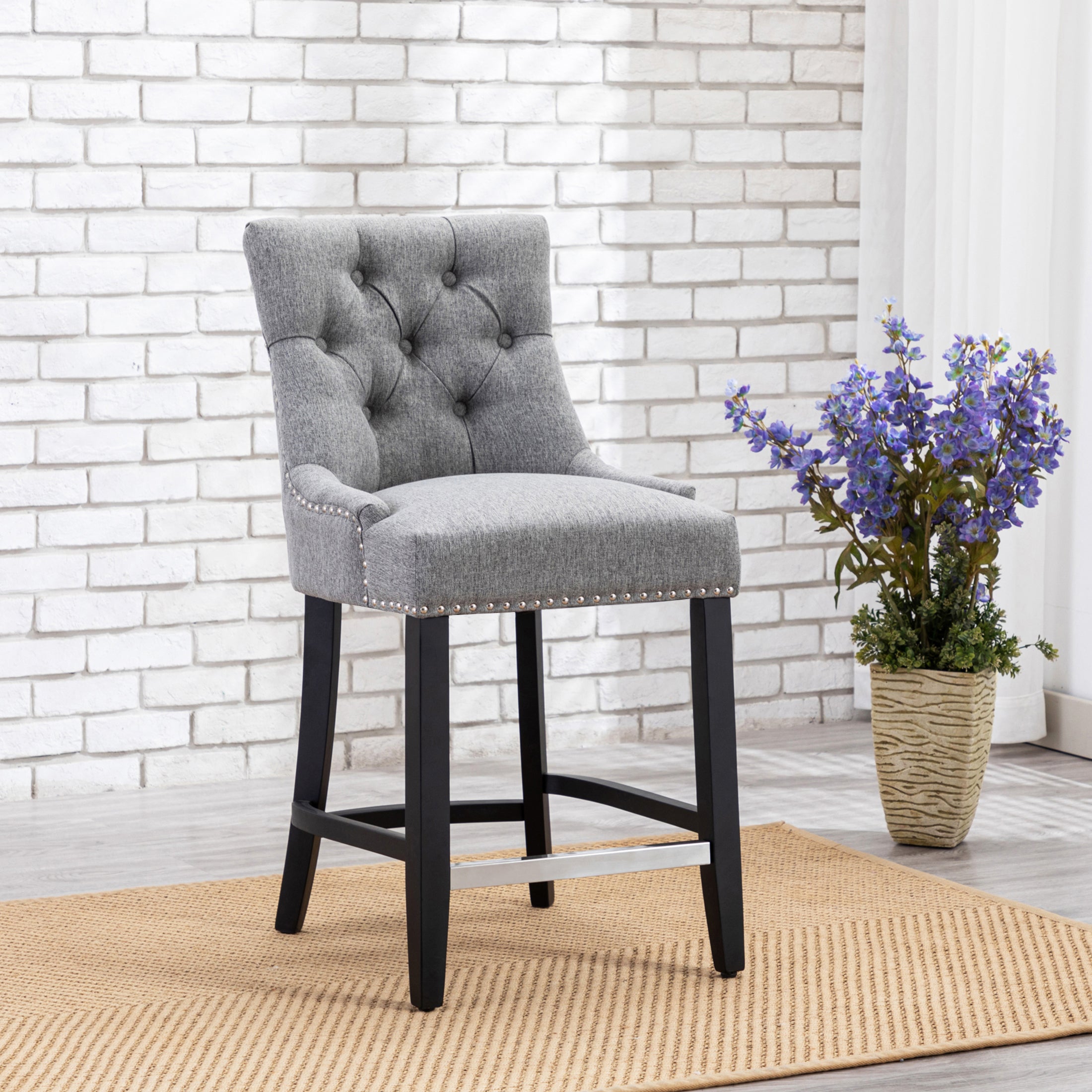 Bellmount 24" Upholstered Wood Counter Stool with Tufted Back