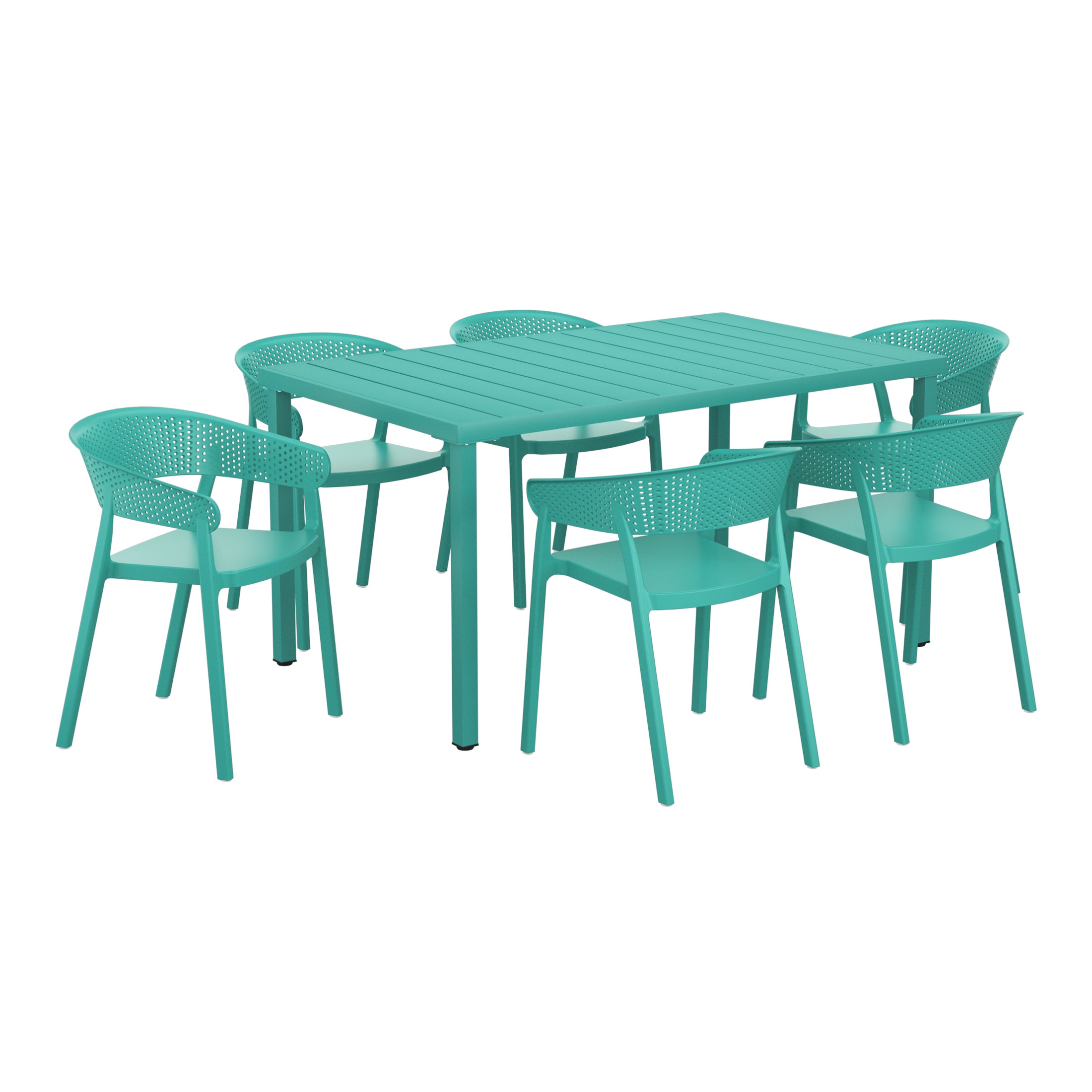 Sunshine 7-Piece Outdoor Metal Rectangle Patio Dining Table Set With Stackable Patio Dining Chairs