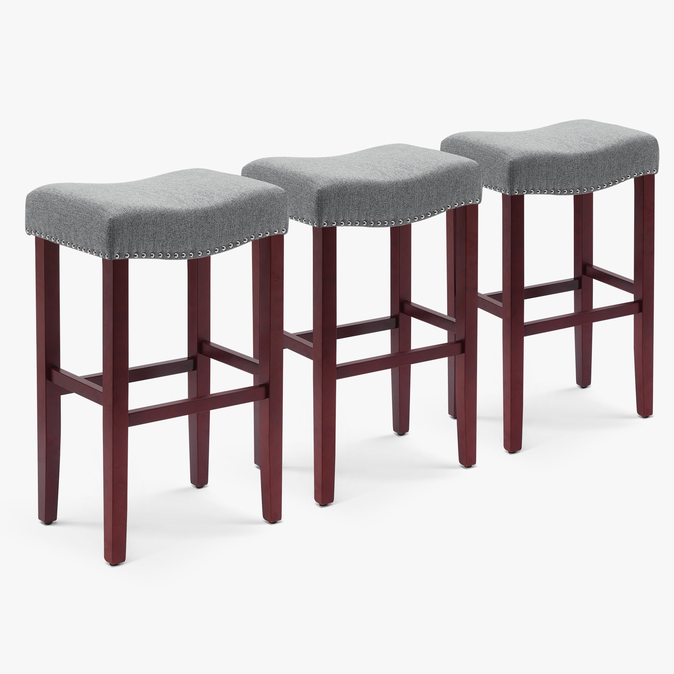 Bulmon 29" Upholstered Saddle Seat Cherry Bar Stools (Set of 3)