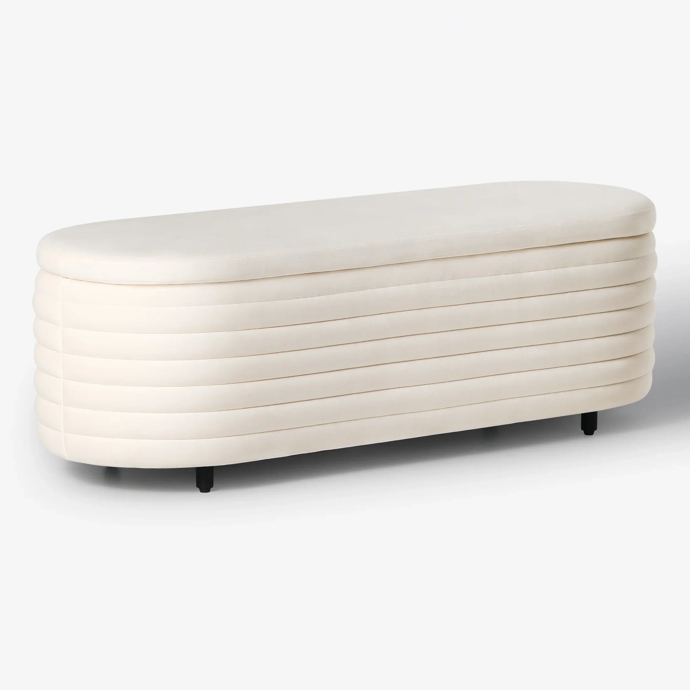 Alaia 54" Wide Mid-Century Modern Upholstered Velvet Tufted Oval Storage Ottoman Bench