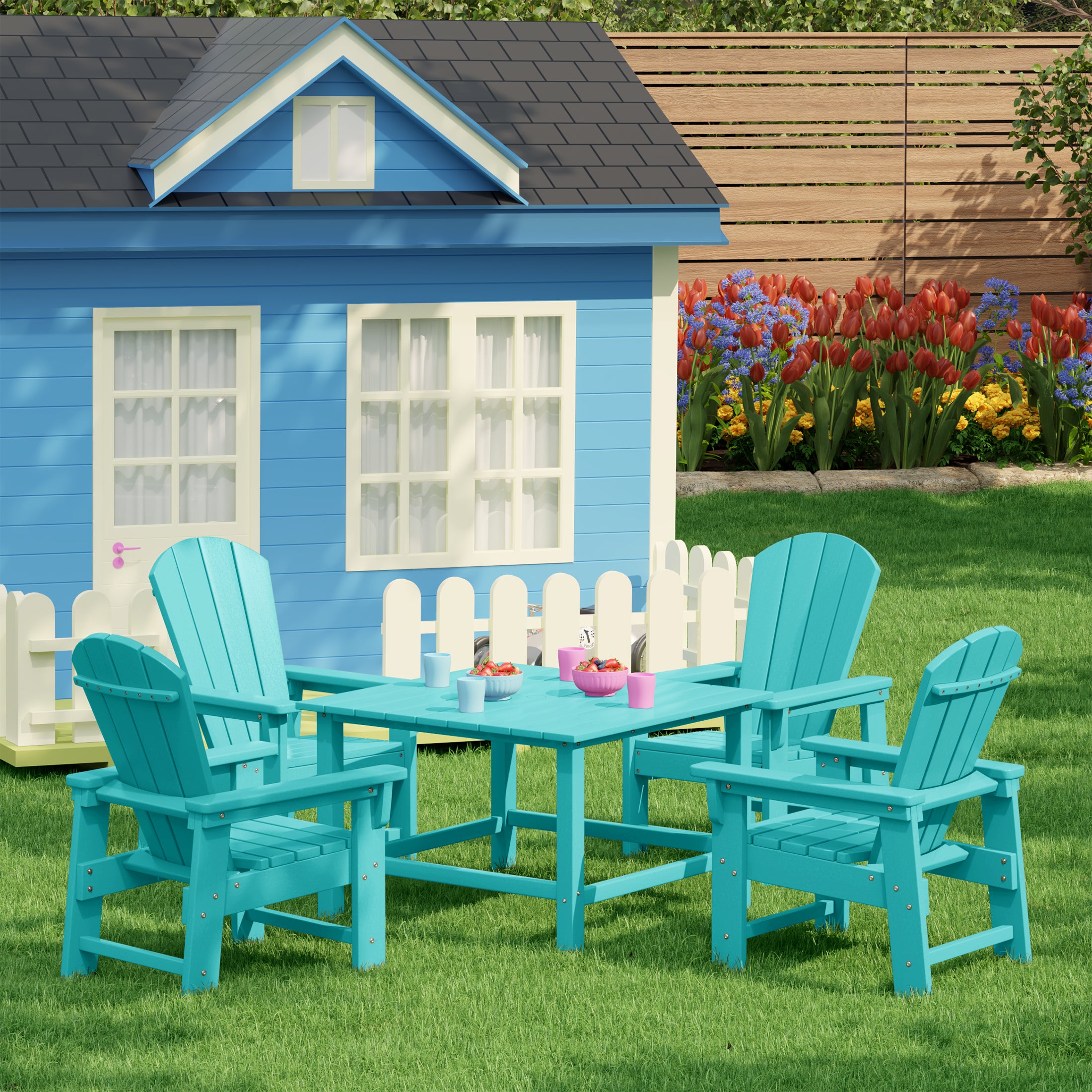 Paradise Kids 5-Piece HDPE Outdoor Square Patio Dining Table and Chairs Set