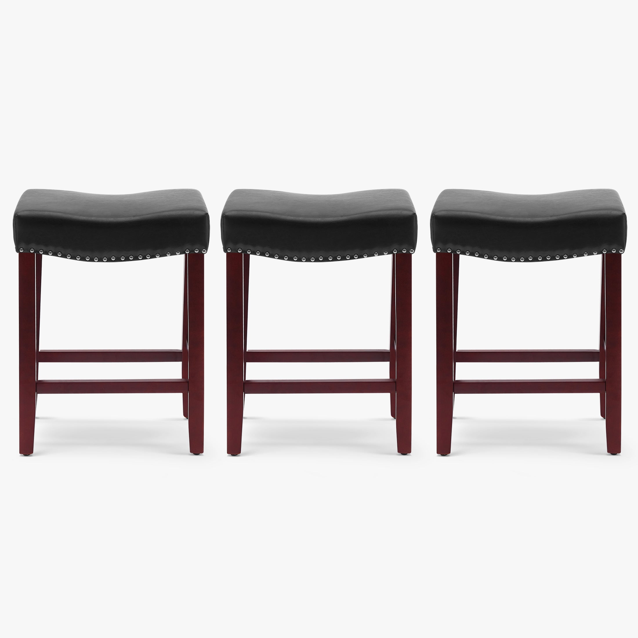 Bulmon 24" Upholstered Saddle Seat Cherry Counter Stool (Set of 3)