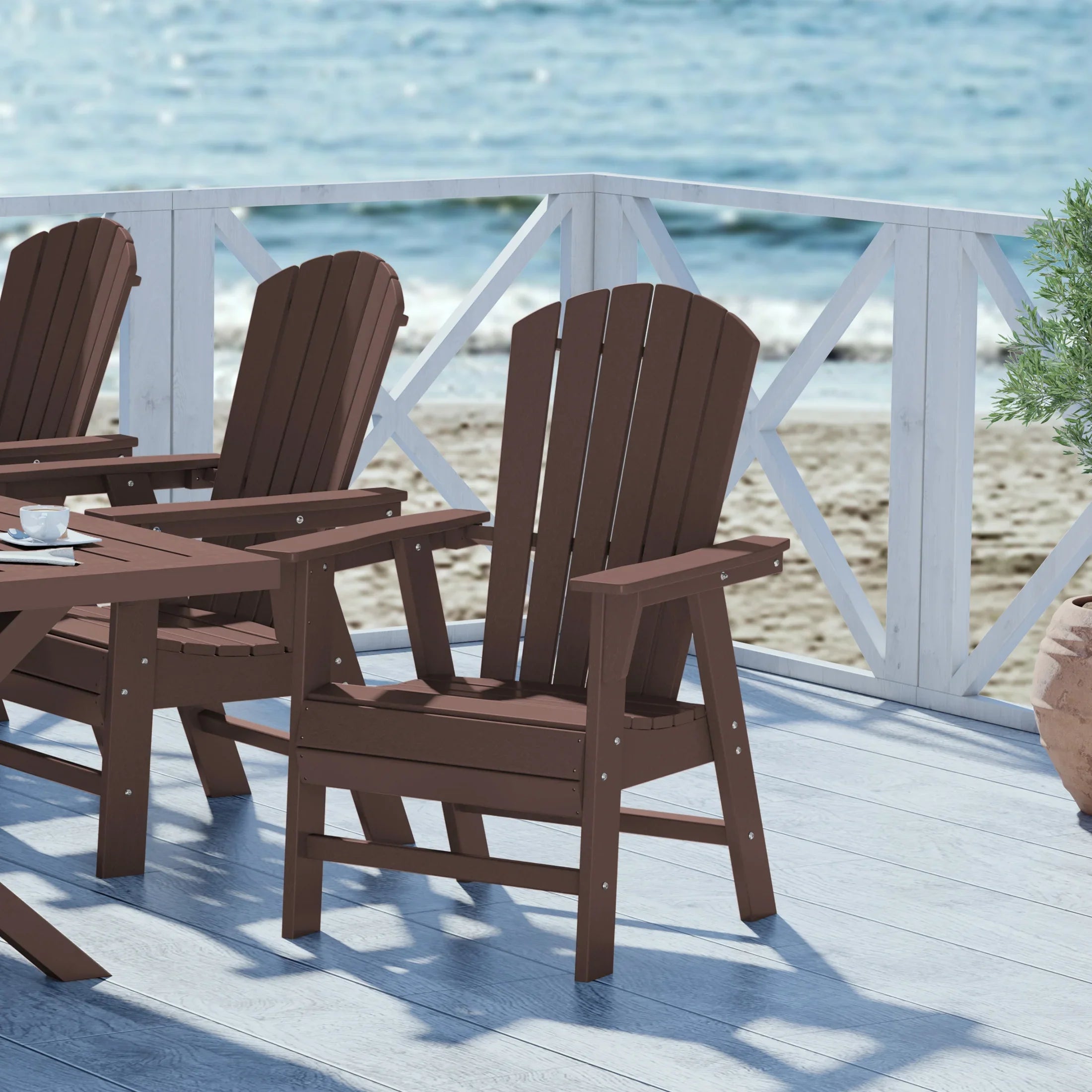 Portside Outdoor Patio Shell-back Adirondack Dining Chair Weather Resistant