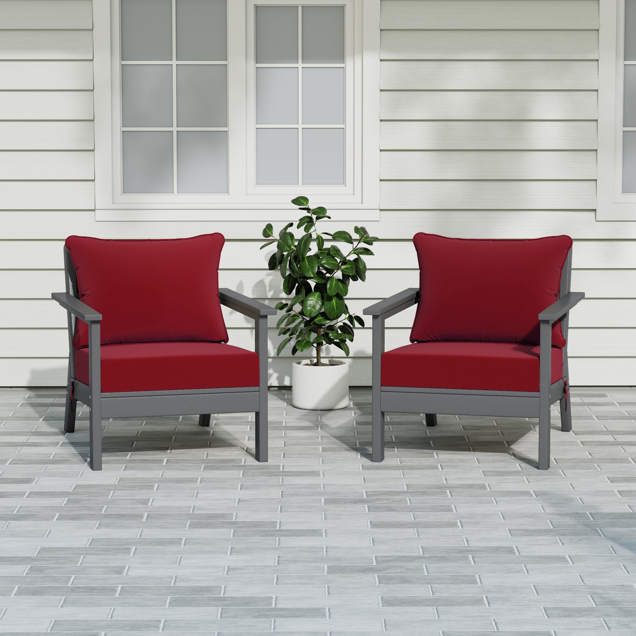 Portsmouth Outdoor Modern HDPE Patio Club Chairs with Deep Seat Cushions (Set of 2)