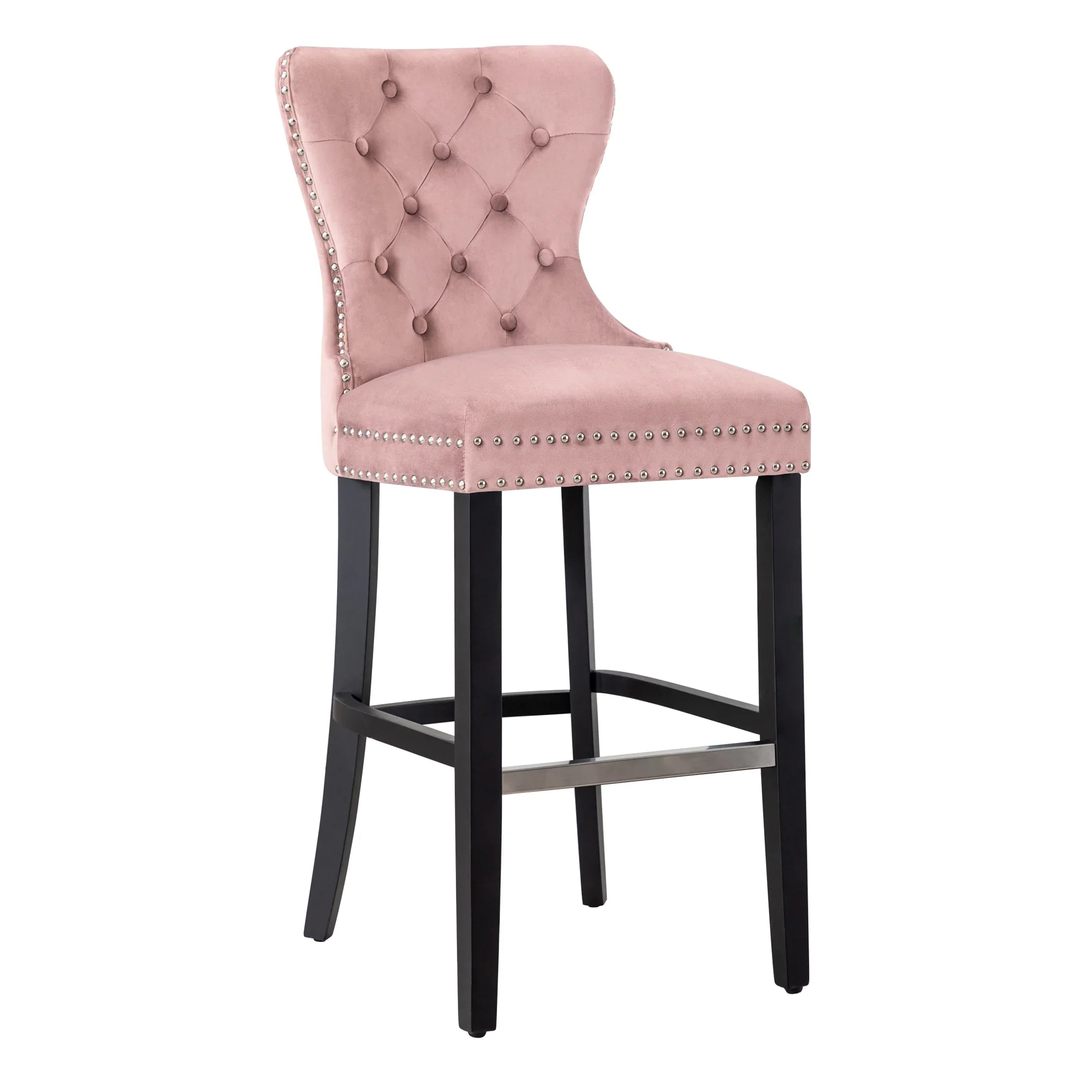 Hank 29" Tufted Velvet Bar Stool, Black