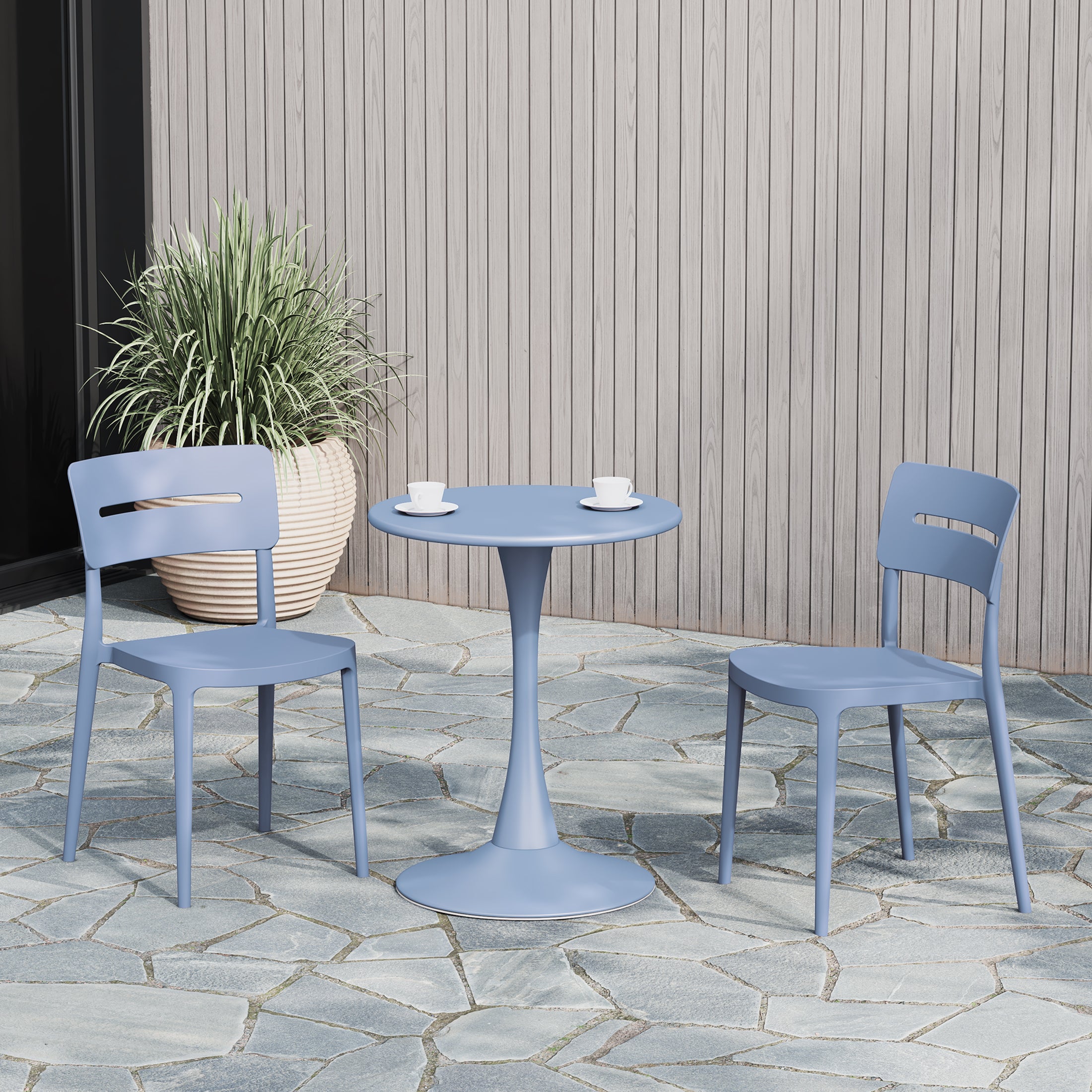 Sunshine 3-Piece Outdoor Round Metal Patio Dining Table Set With Stackable Patio Chairs