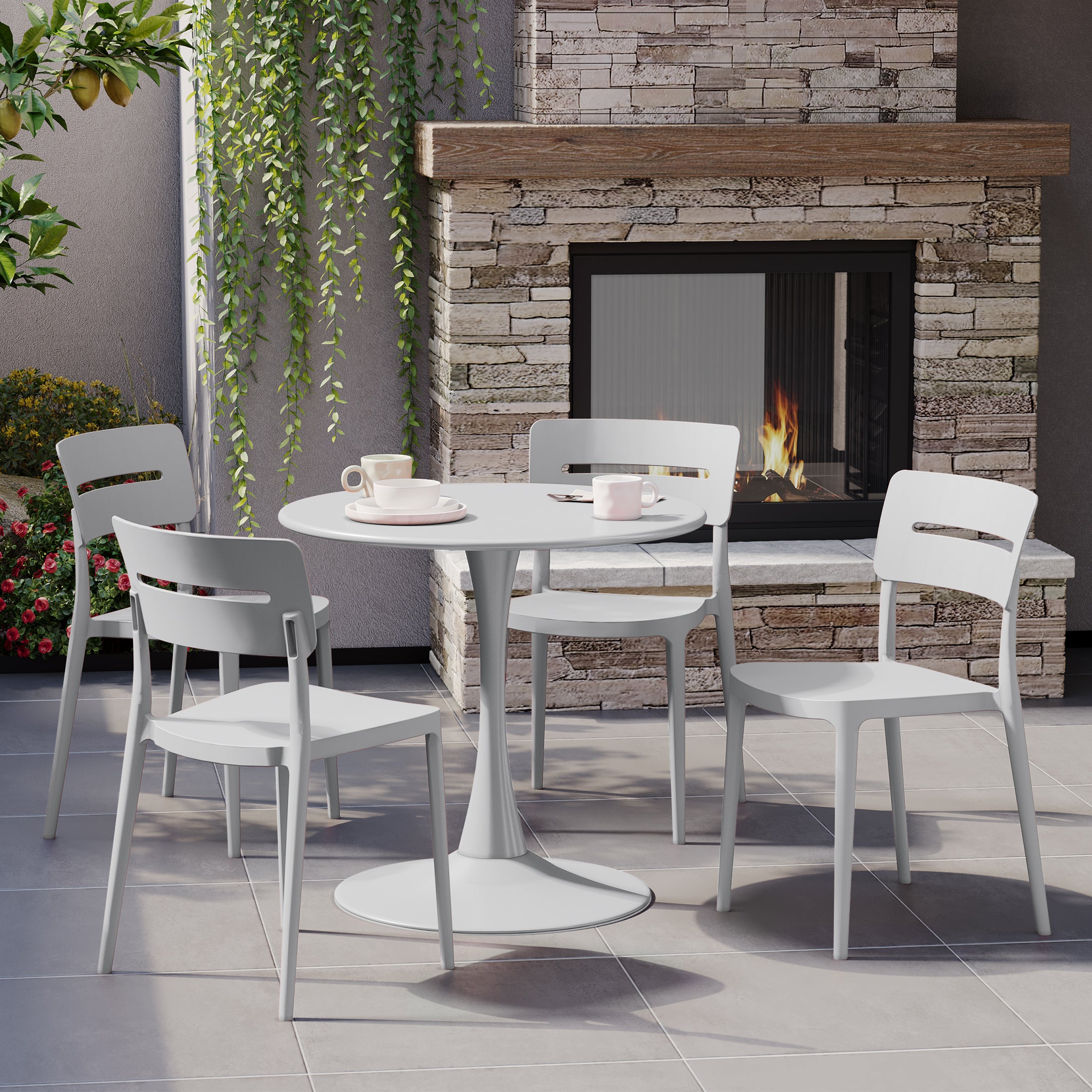 Sunshine 5-Piece Outdoor Indoor Round Metal Patio Dining Table Set With Stackable Patio Chairs