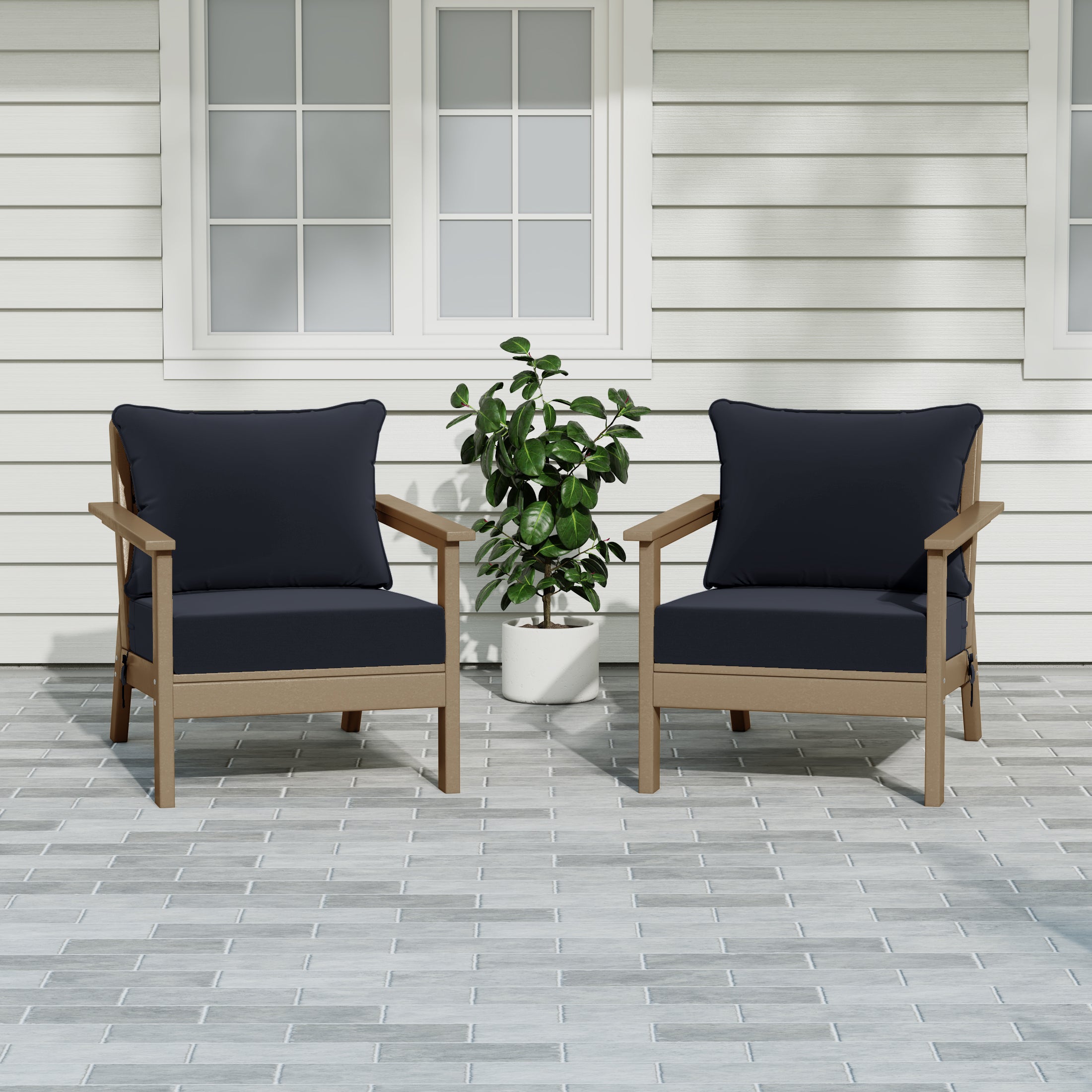 Portsmouth Outdoor Modern HDPE Patio Club Chairs with Deep Seat Cushions (Set of 2)