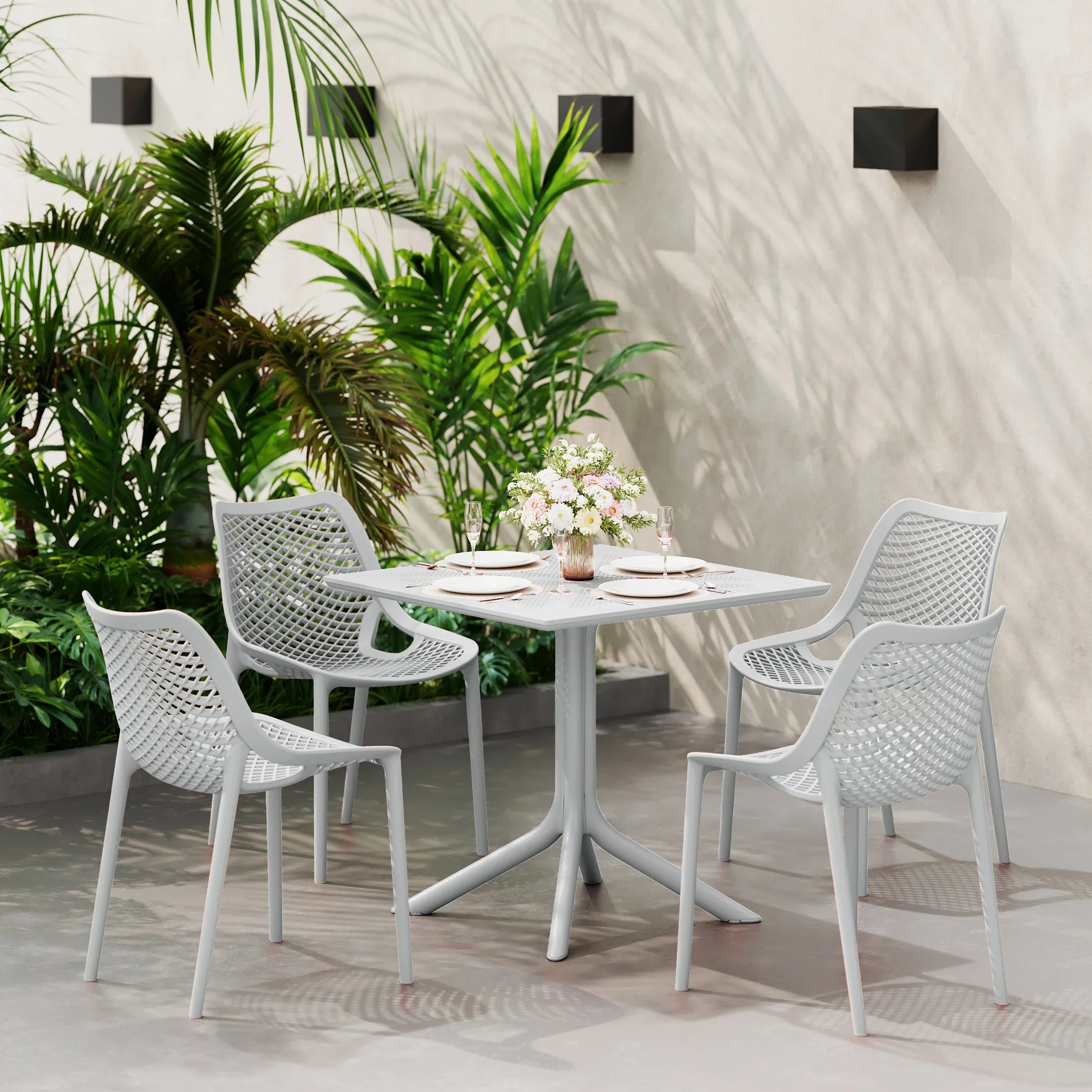 Sunshine 31.5" Square Plastic Outdoor Patio Dining Table for 4