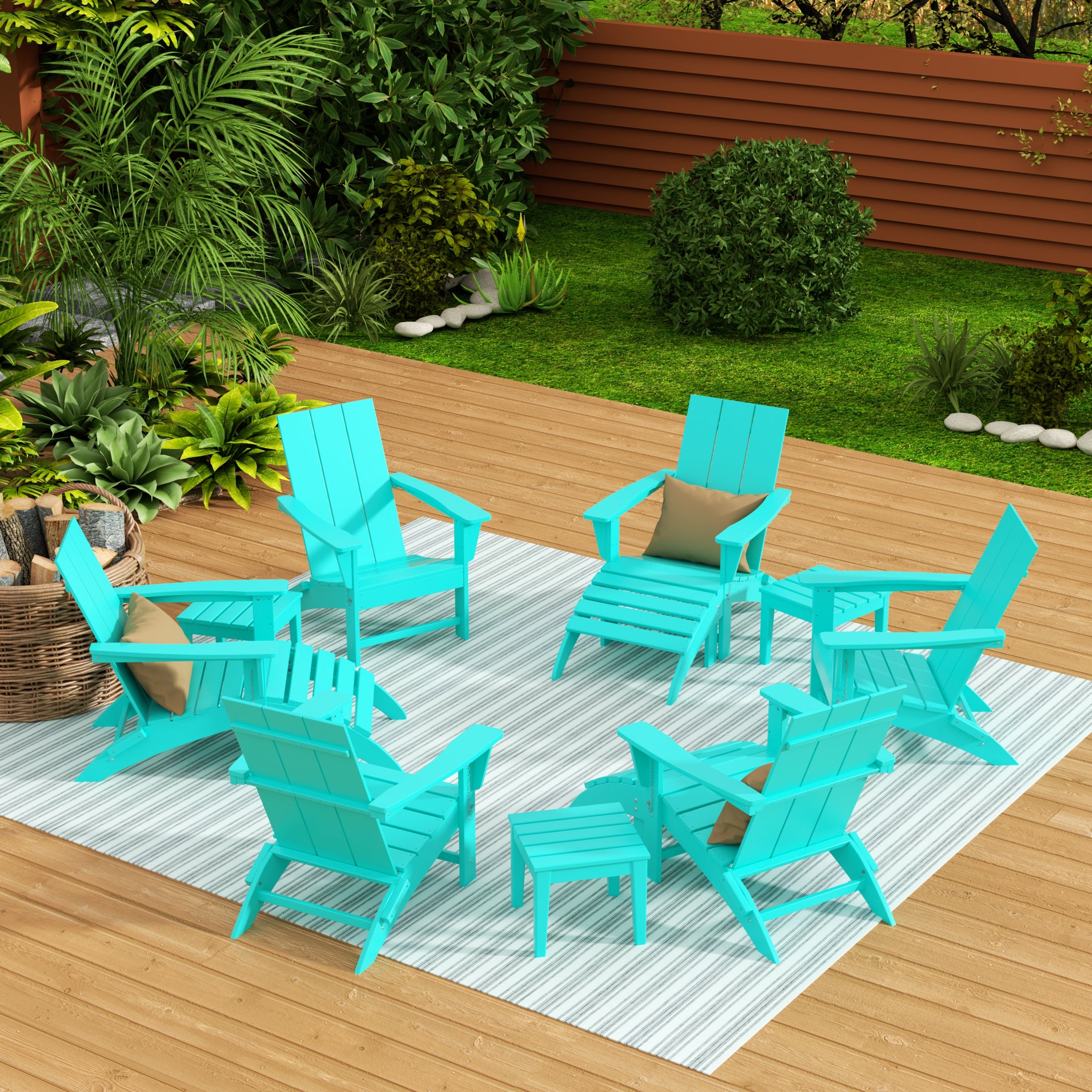 Palms 12-Piece Modern Poly Folding Adirondack Chair with Ottoman and Side Table