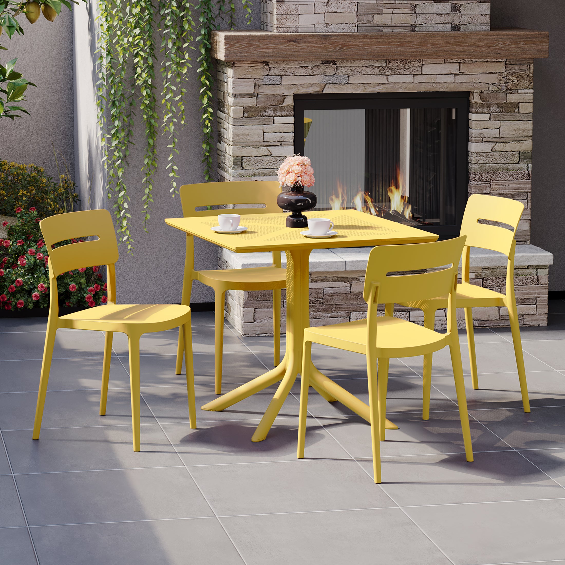 Sunshine Modern 5-Piece Resin Patio Dining Table Set with Stackable Patio Dining Chairs