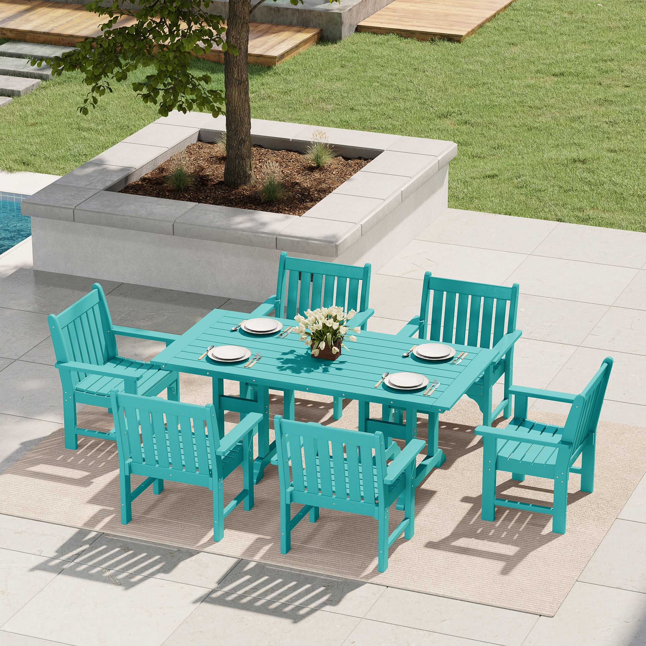 Paradise 7-Piece HDPE Outdoor Dining Patio Table and Chairs Set