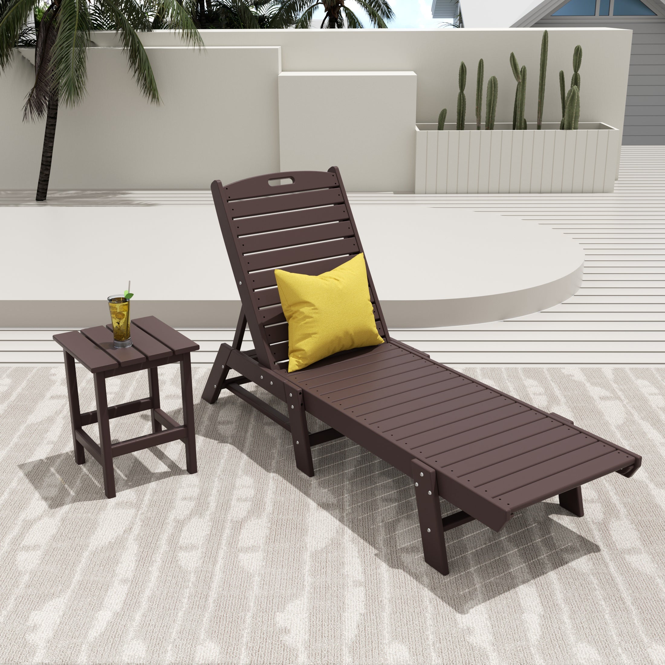 Paradise 2-Piece Poly Outdoor Patio Chaise Lounge Chair with Side Table Set