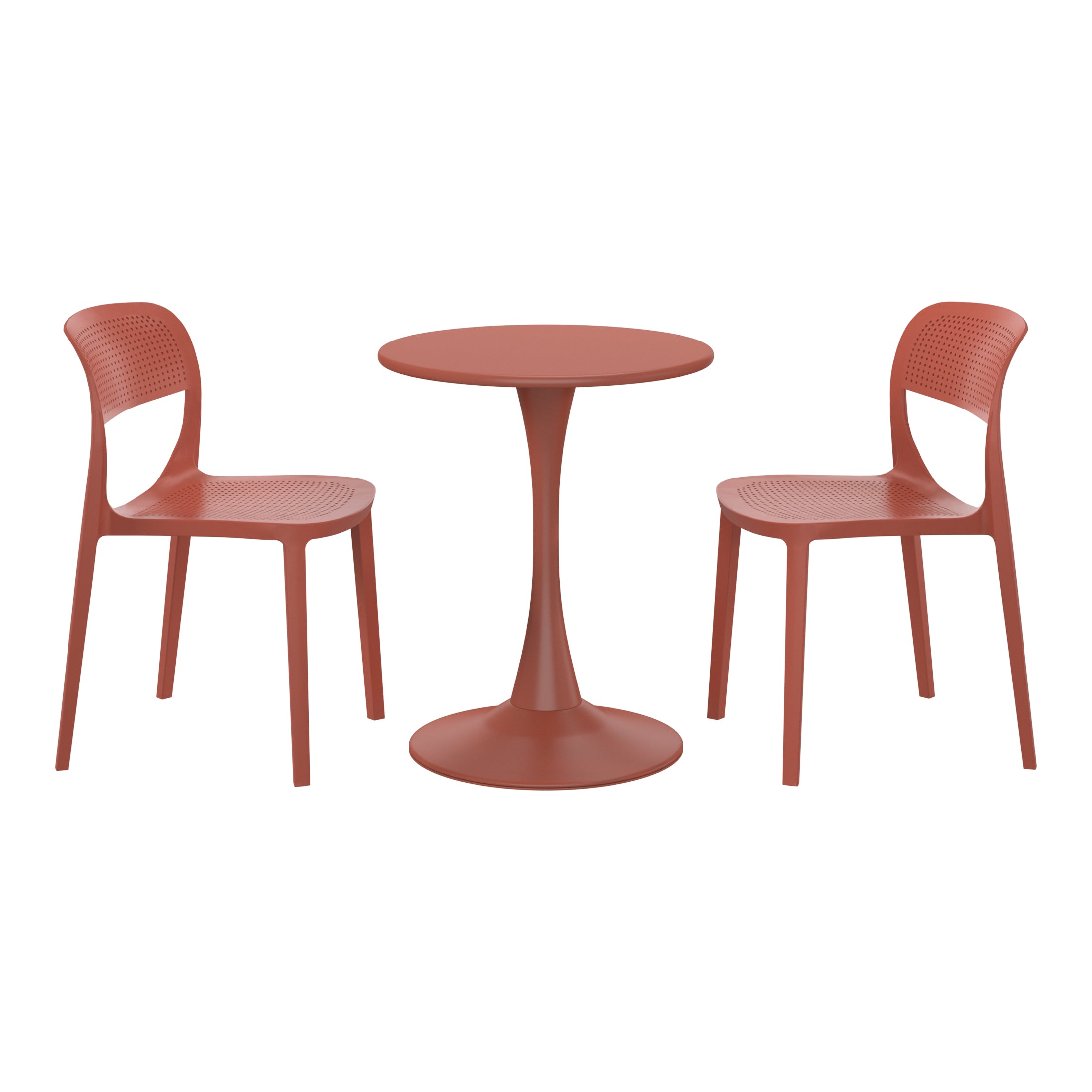 Sunshine 3-Piece Round Metal Bistro Dining Table Set And Stackable Resin Patio Dining Side Chairs