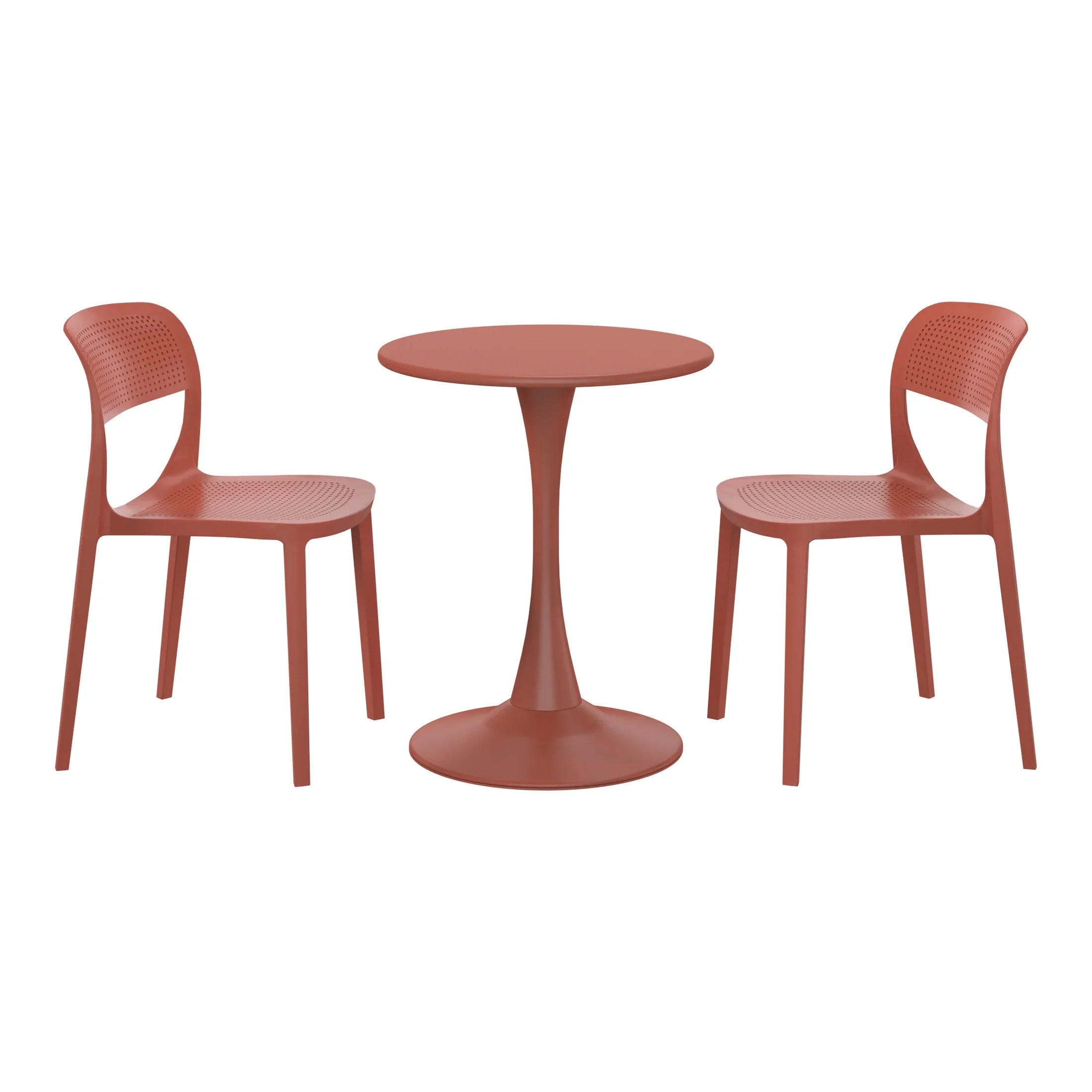 Sunshine 3-Piece Round Metal Bistro Dining Table Set And Stackable Resin Patio Dining Side Chairs