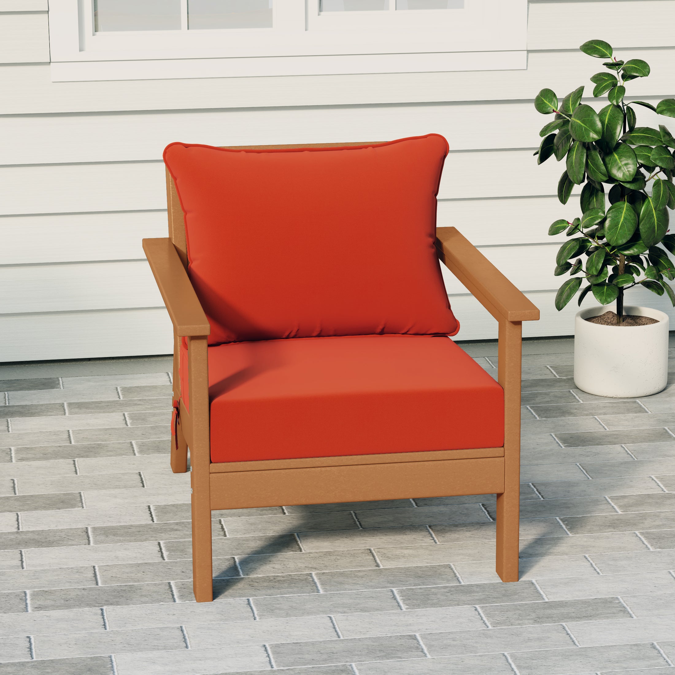 Portsmouth Outdoor Modern HDPE Patio Club Chair with Deep Seat Cushions