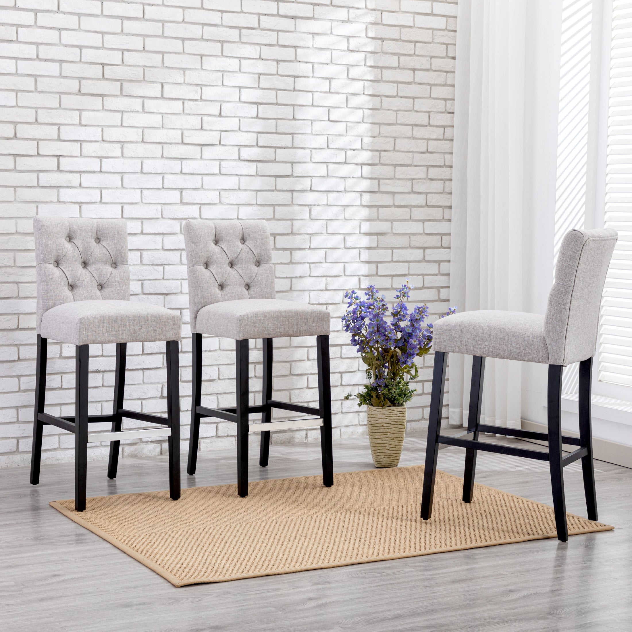 Bellmount 29" Upholstered Wood Bar Stool with Tufted Back (Set of 3)