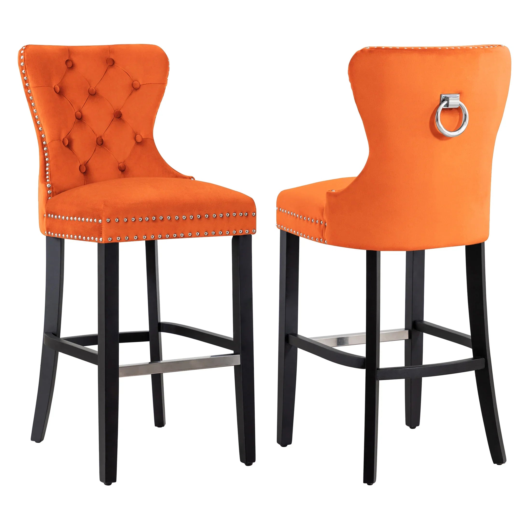 Hank 29" Tufted Velvet Bar Stool (Set of 2), Black