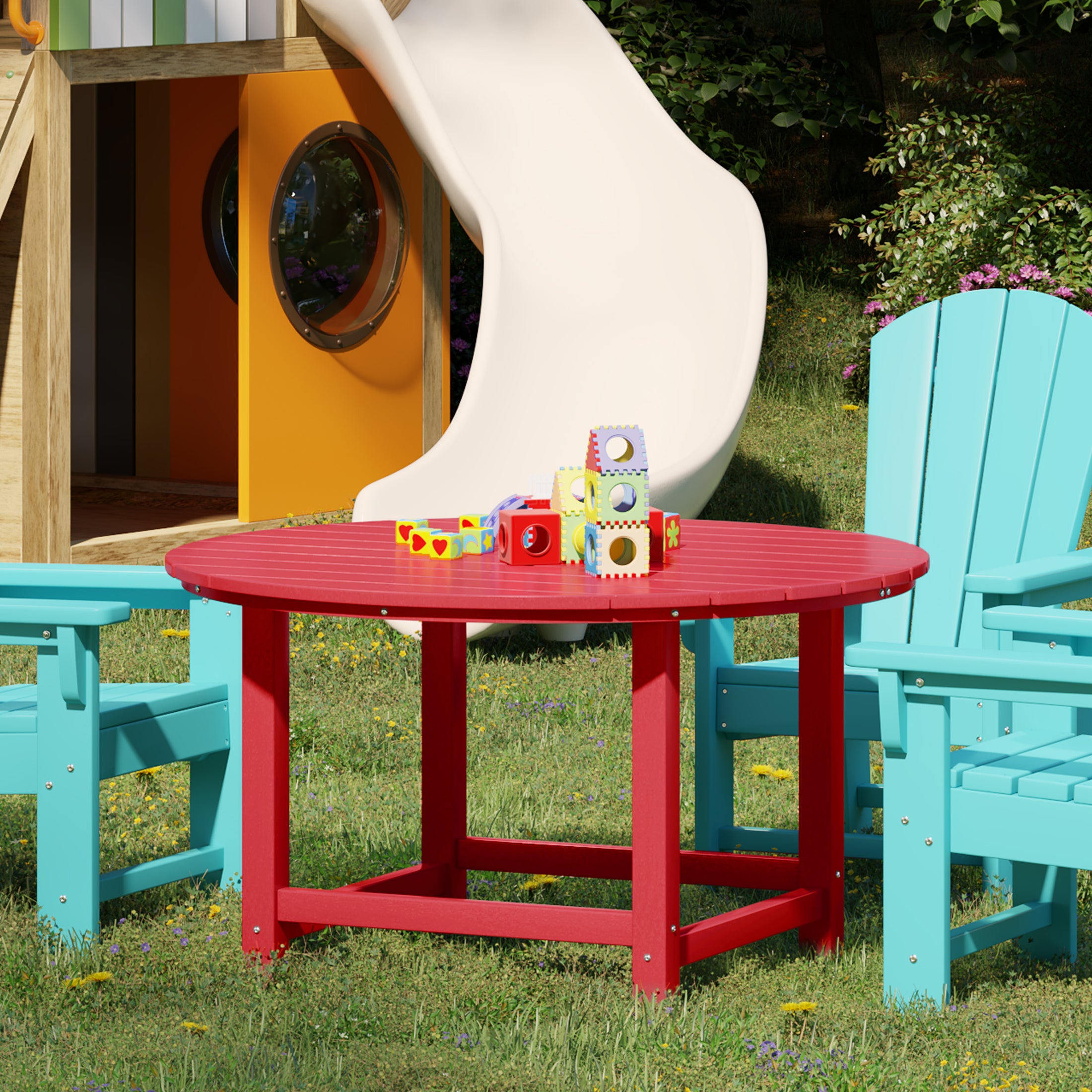Paradise Kids Outdoor Patio Furniture HDPE 38" Wide Round Dining Table