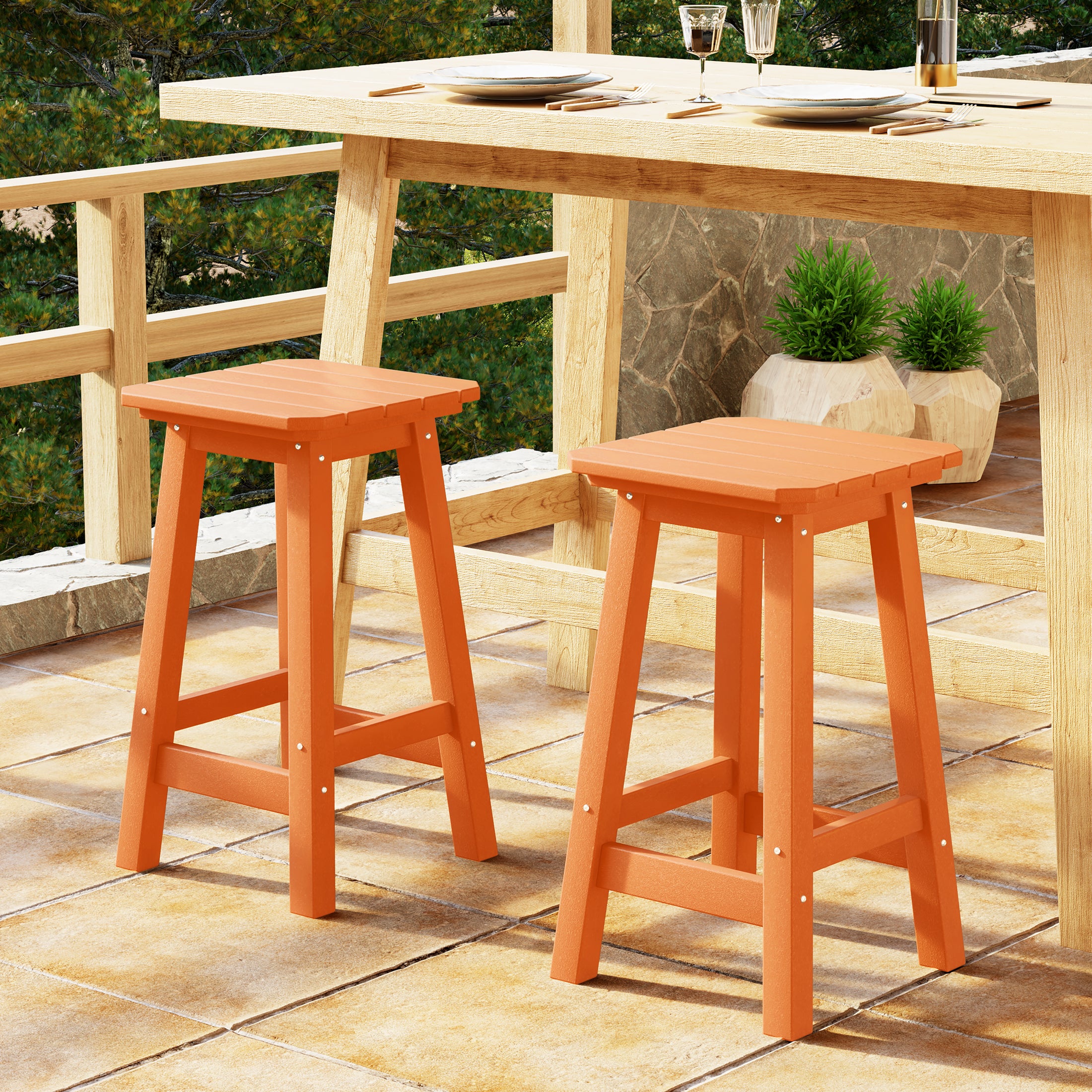 Paradise 24" HDPE Outdoor Patio Counter High Backless Square Bar Stools Set of 2