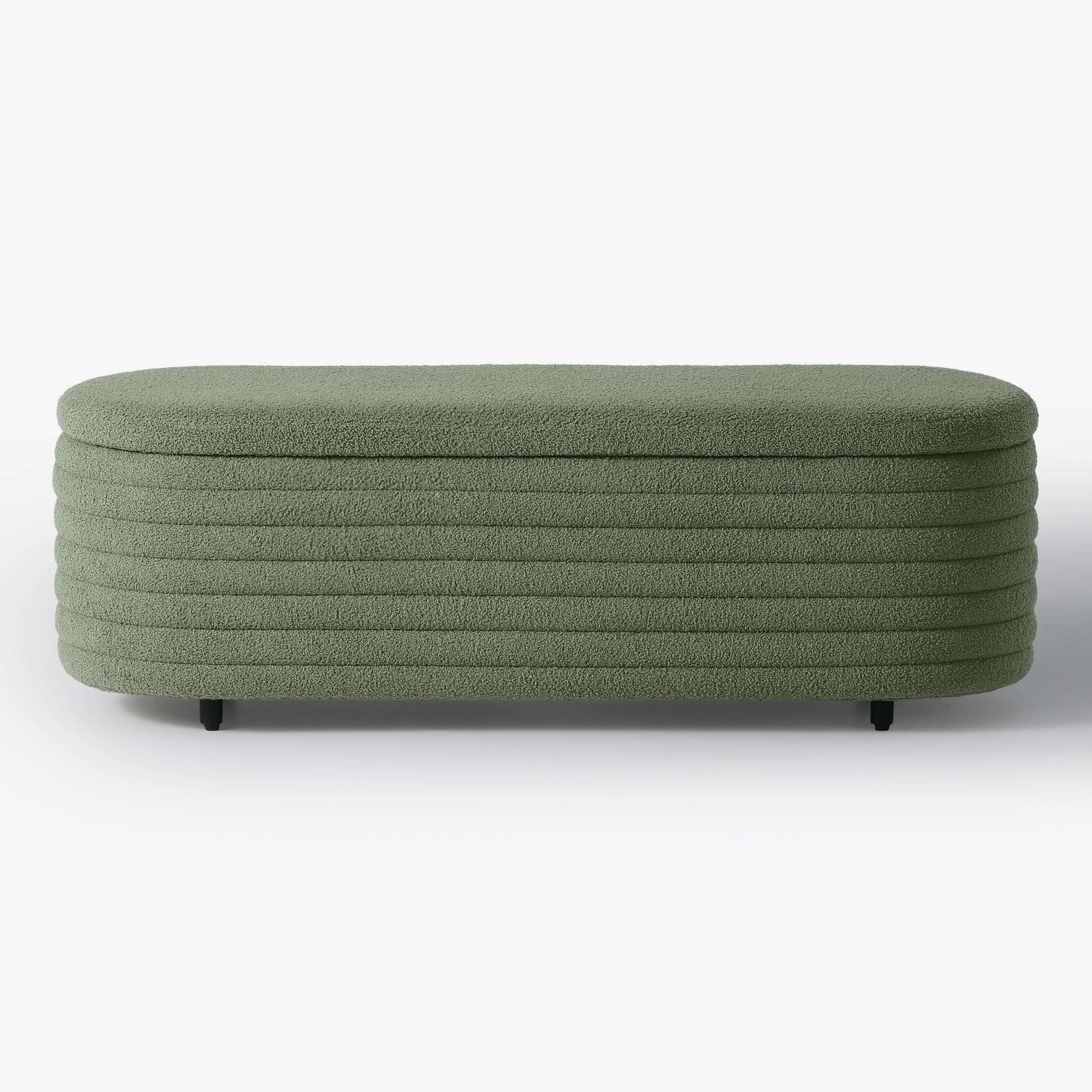 Celine 54" Wide Mid-Century Modern Upholstered Teddy Sherpa Tufted Oval Storage Ottoman Bench