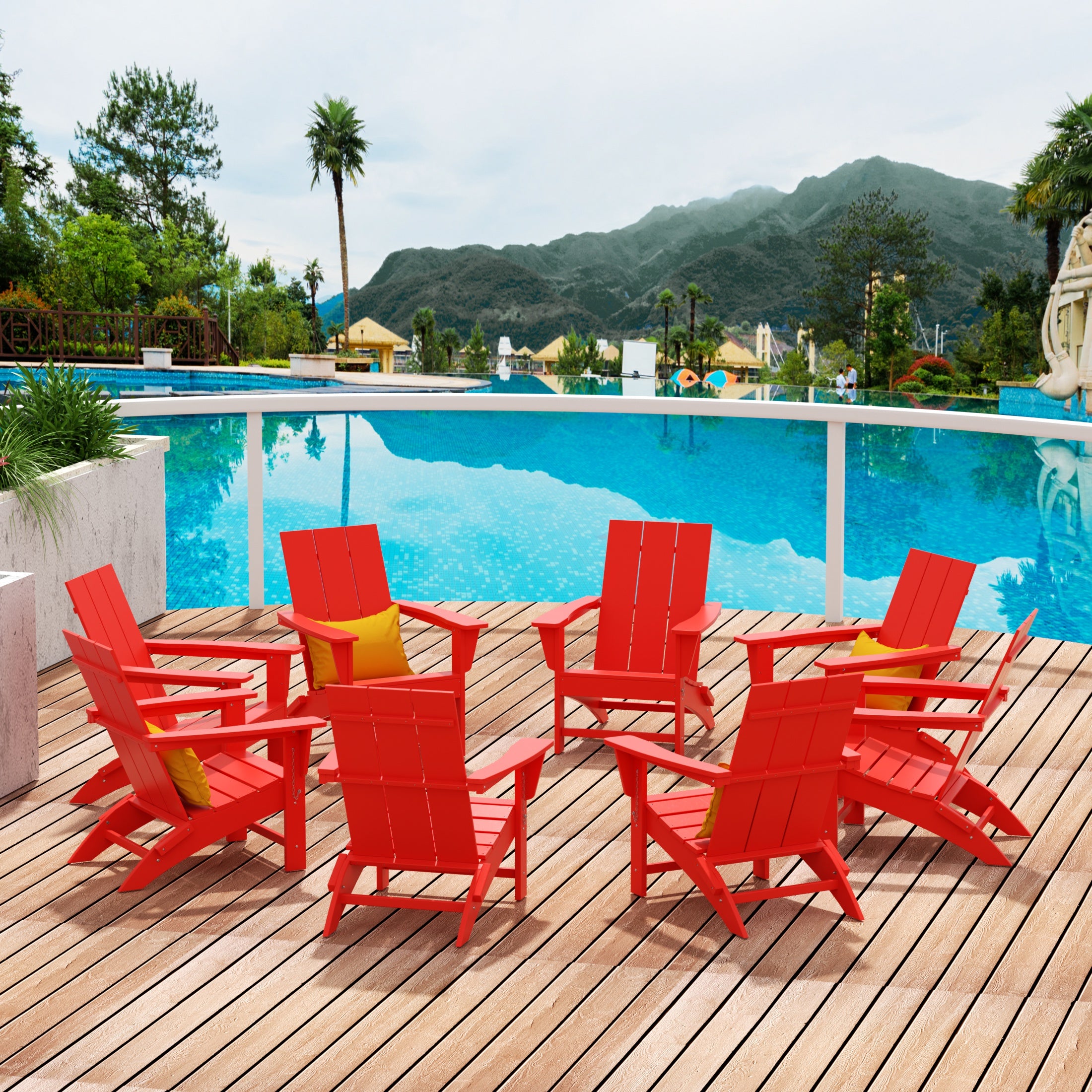 Palms 8-Piece Modern Poly Folding Adirondack Chair Set