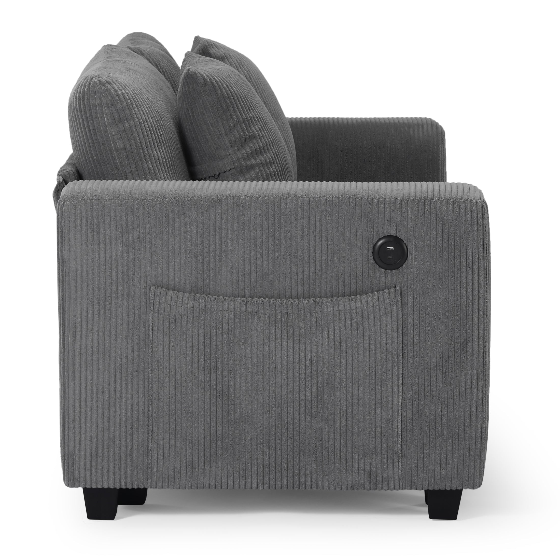 Ava 70" Modular Corduroy Loveseat Sofa With USB/Type-C Ports and Side Pockets