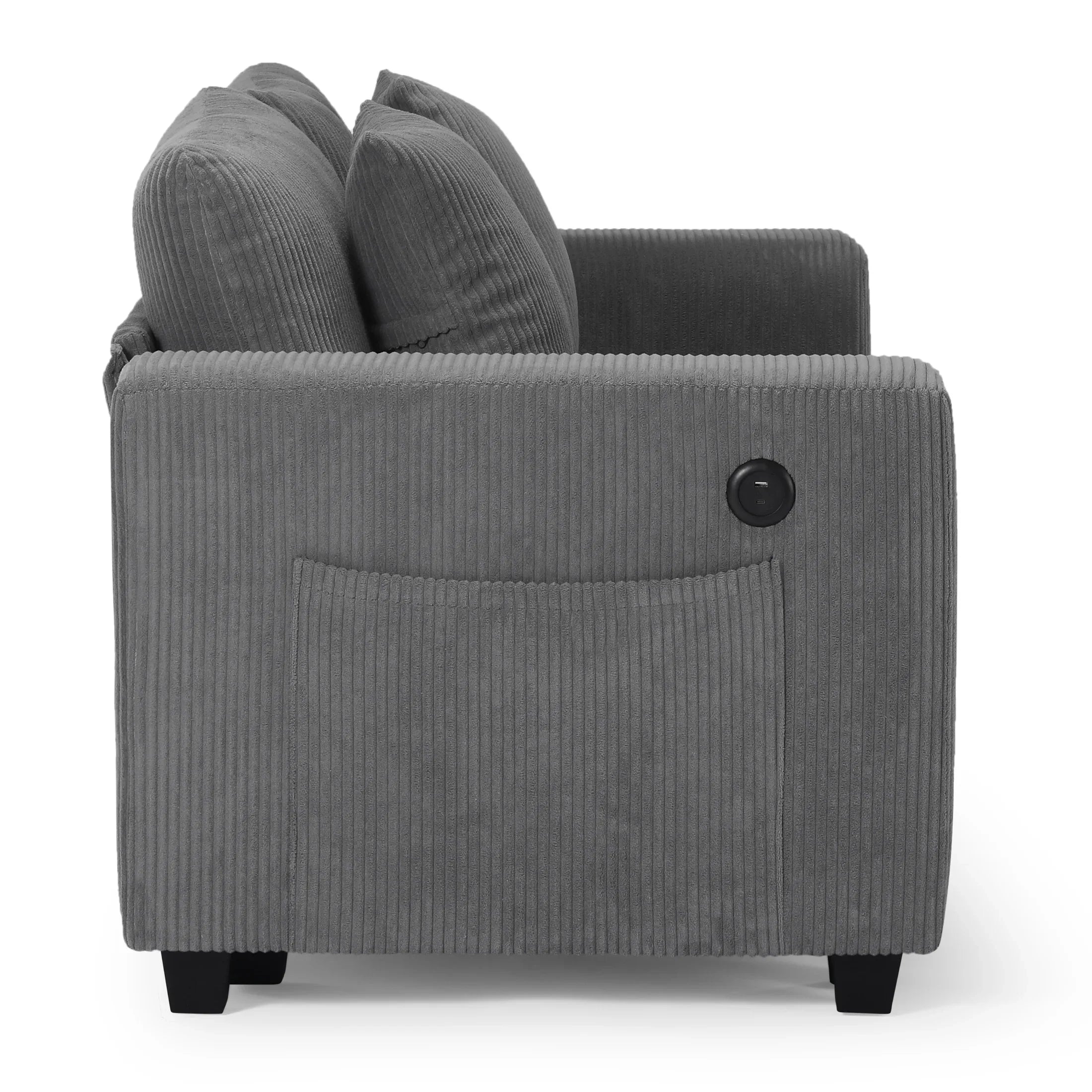 Ava 99" Modular Corduroy L-Shaped Sectional Sofa and Chaise With USB/Type-C Ports and Side Pockets
