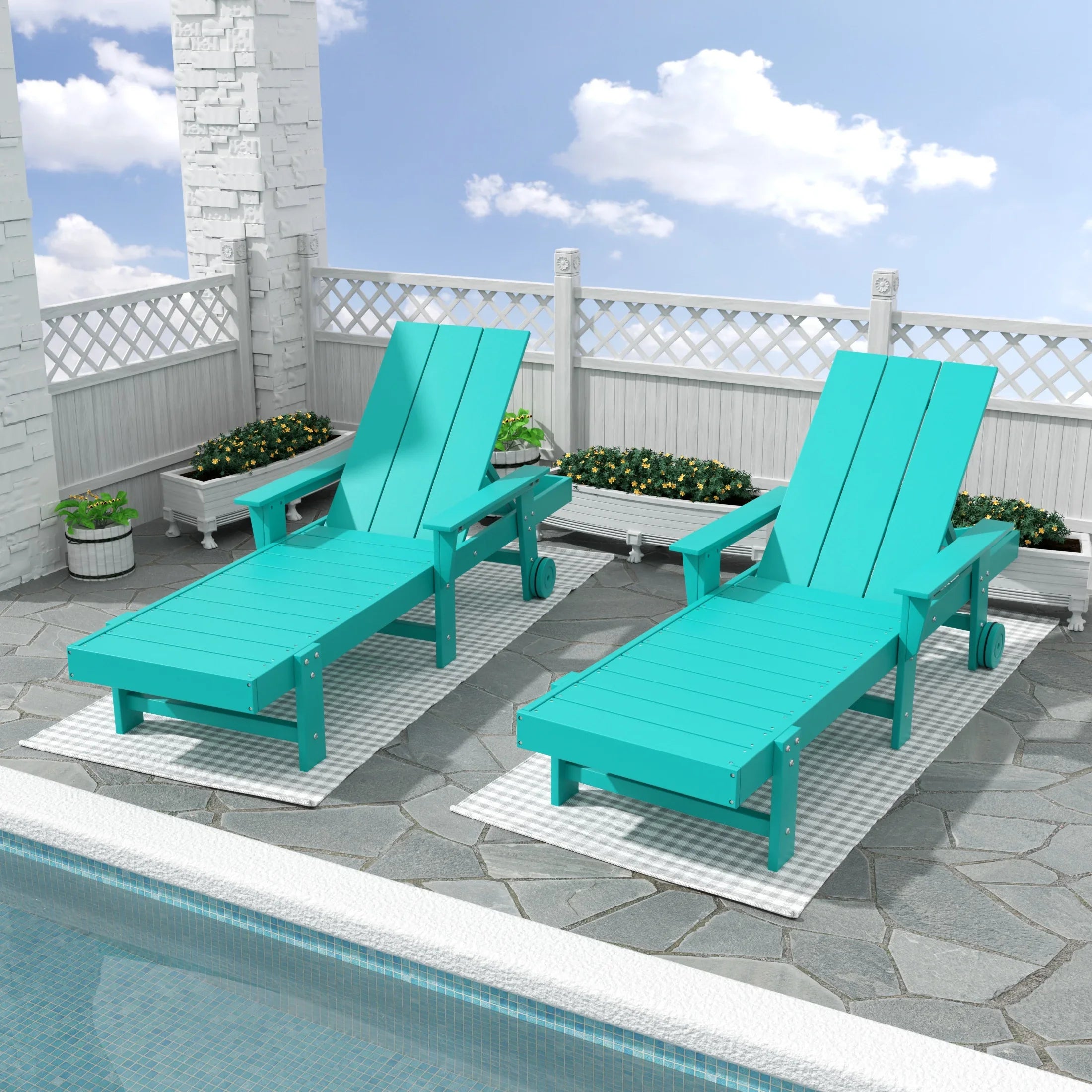 Palms 2 Piece Reclining Chaise Lounge With Arms & Wheels