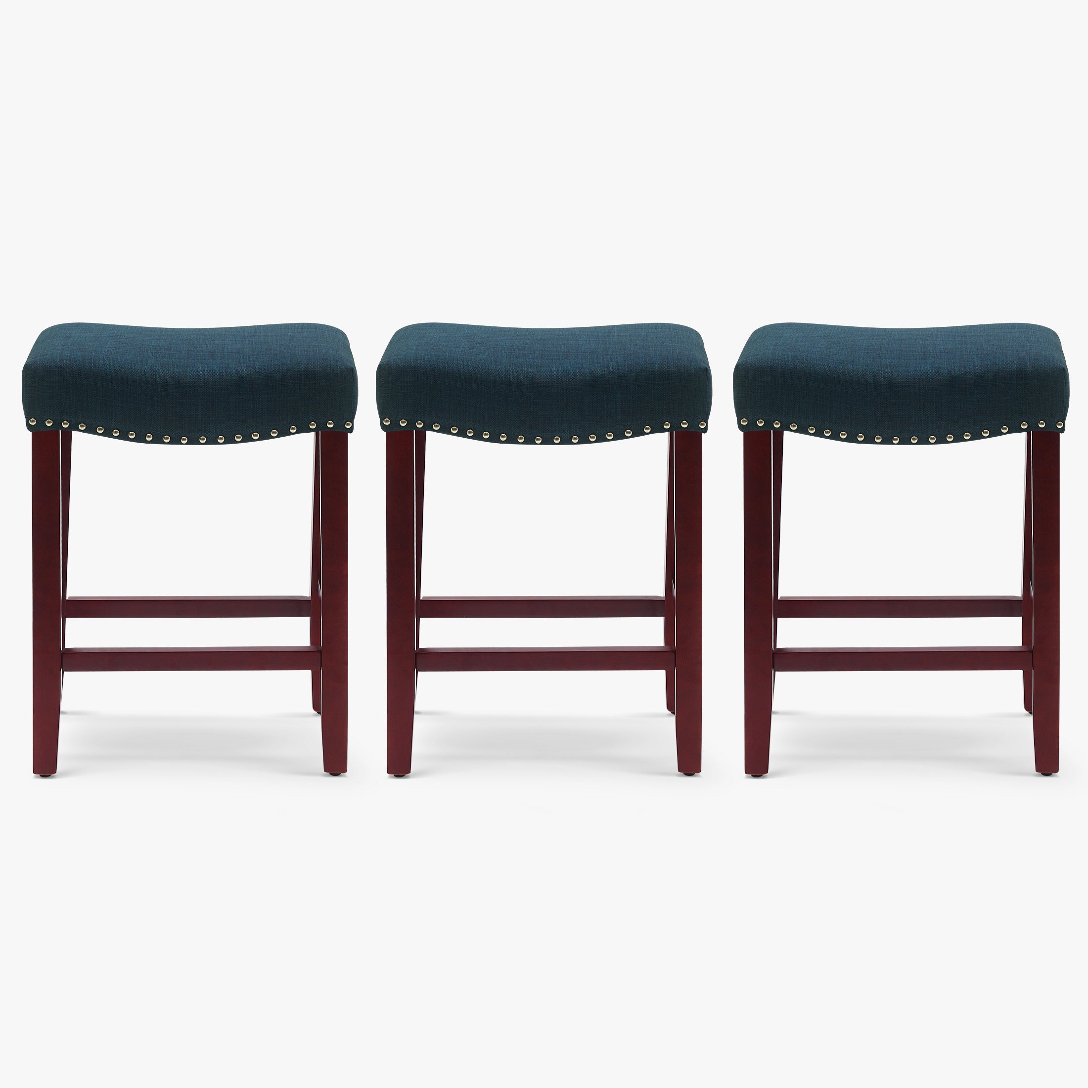 Bulmon 24" Upholstered Saddle Seat Cherry Counter Stool (Set of 3)