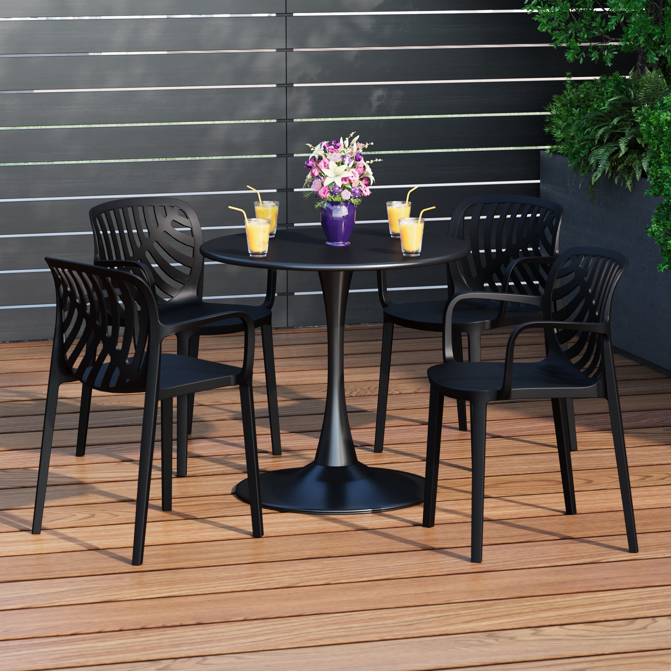 Sunshine 5-Piece Outdoor Indoor Metal Patio Dining Table Set With Stackable Patio Arm Chairs