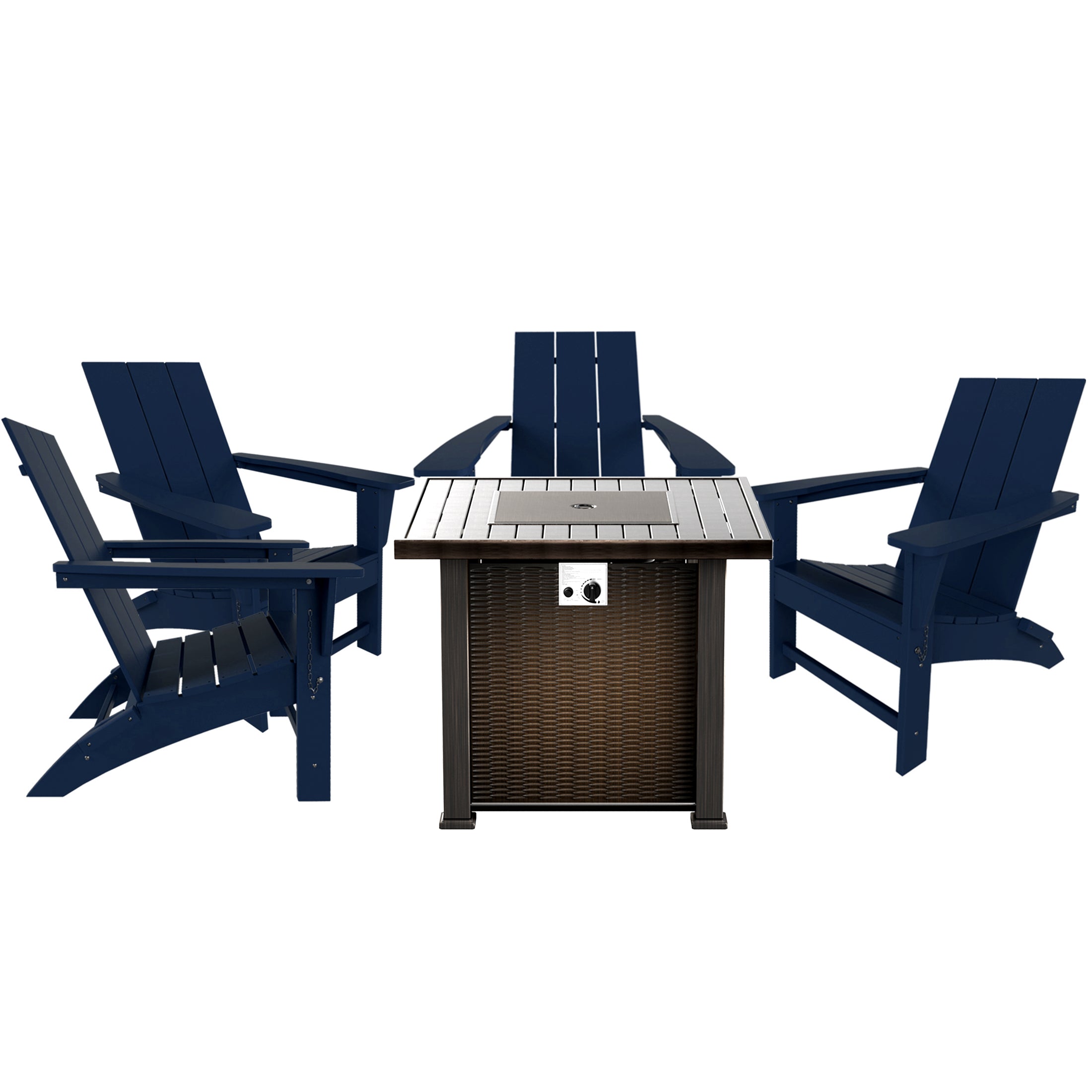 Palms Modern Folding Poly Adirondack Chair With Square Fire Pit Table