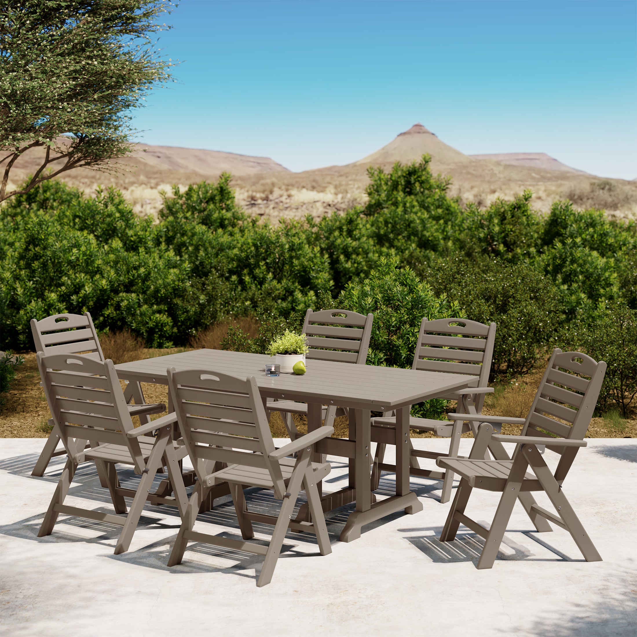 Paradise 7-Piece HDPE Rectangular Patio Dining Table Set with Foldable Chairs
